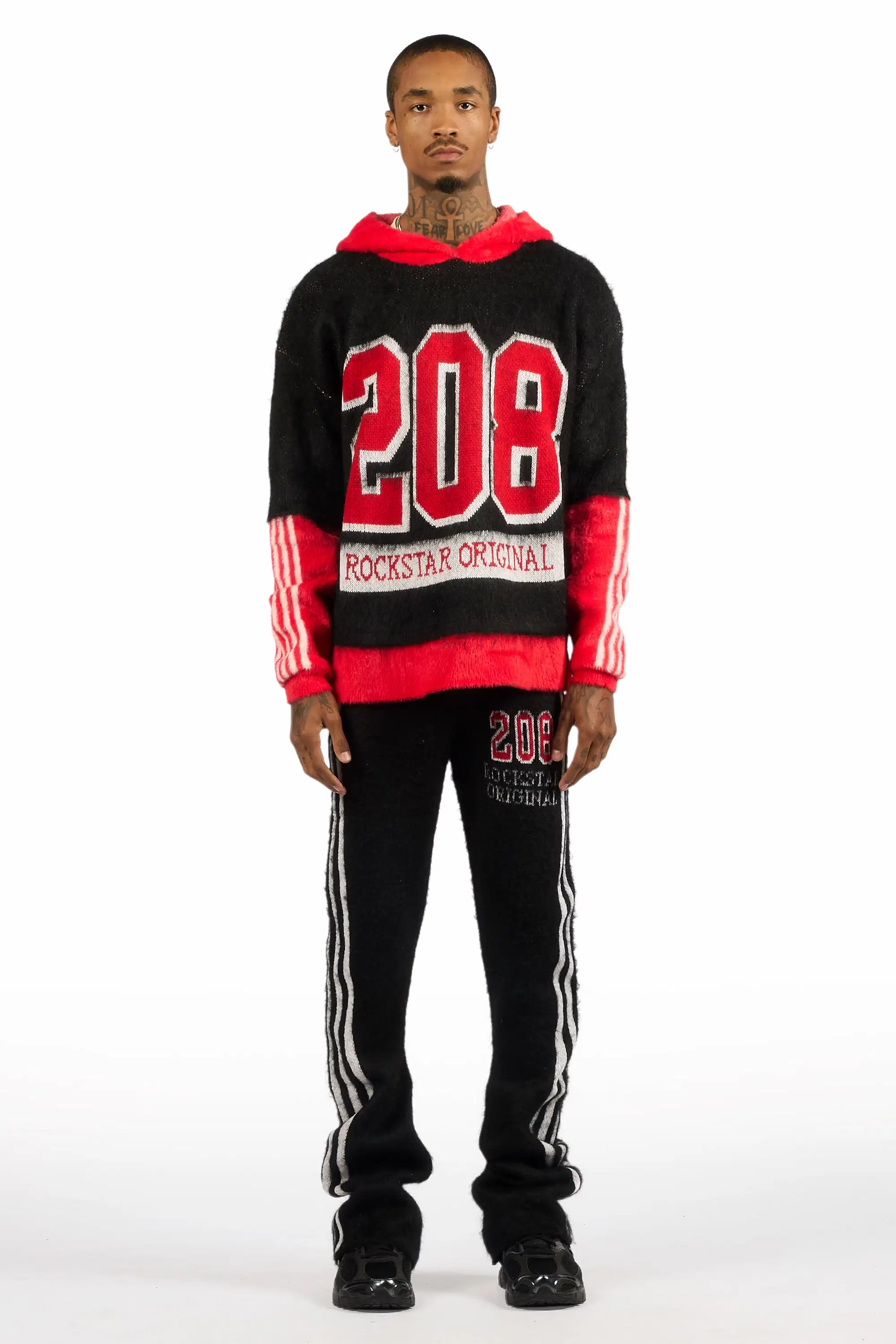 Joaqui Black/Red Hoodie Stacked Flare Track Set - Image 2