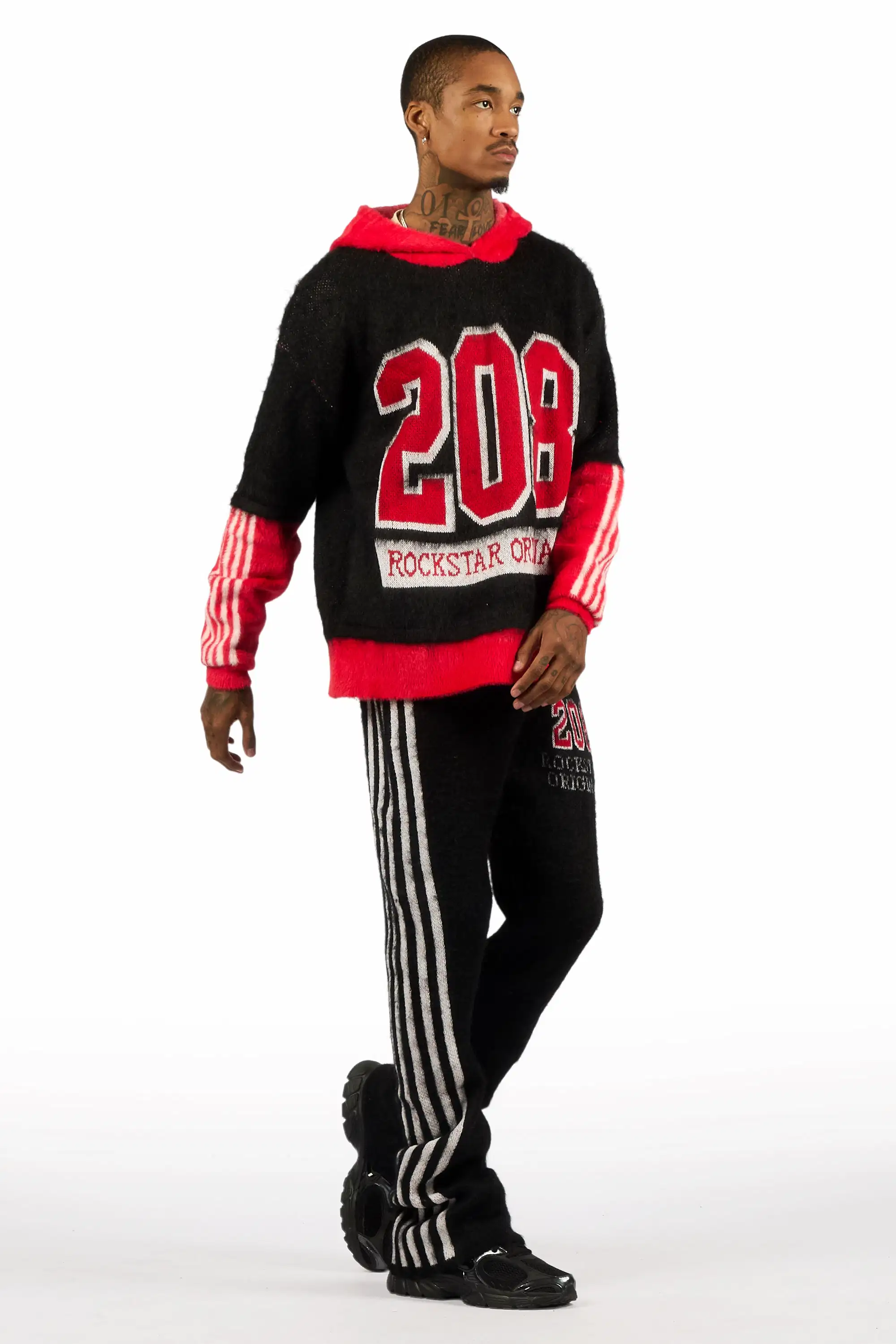 Joaqui Black/Red Hoodie Stacked Flare Track Set - Image 3