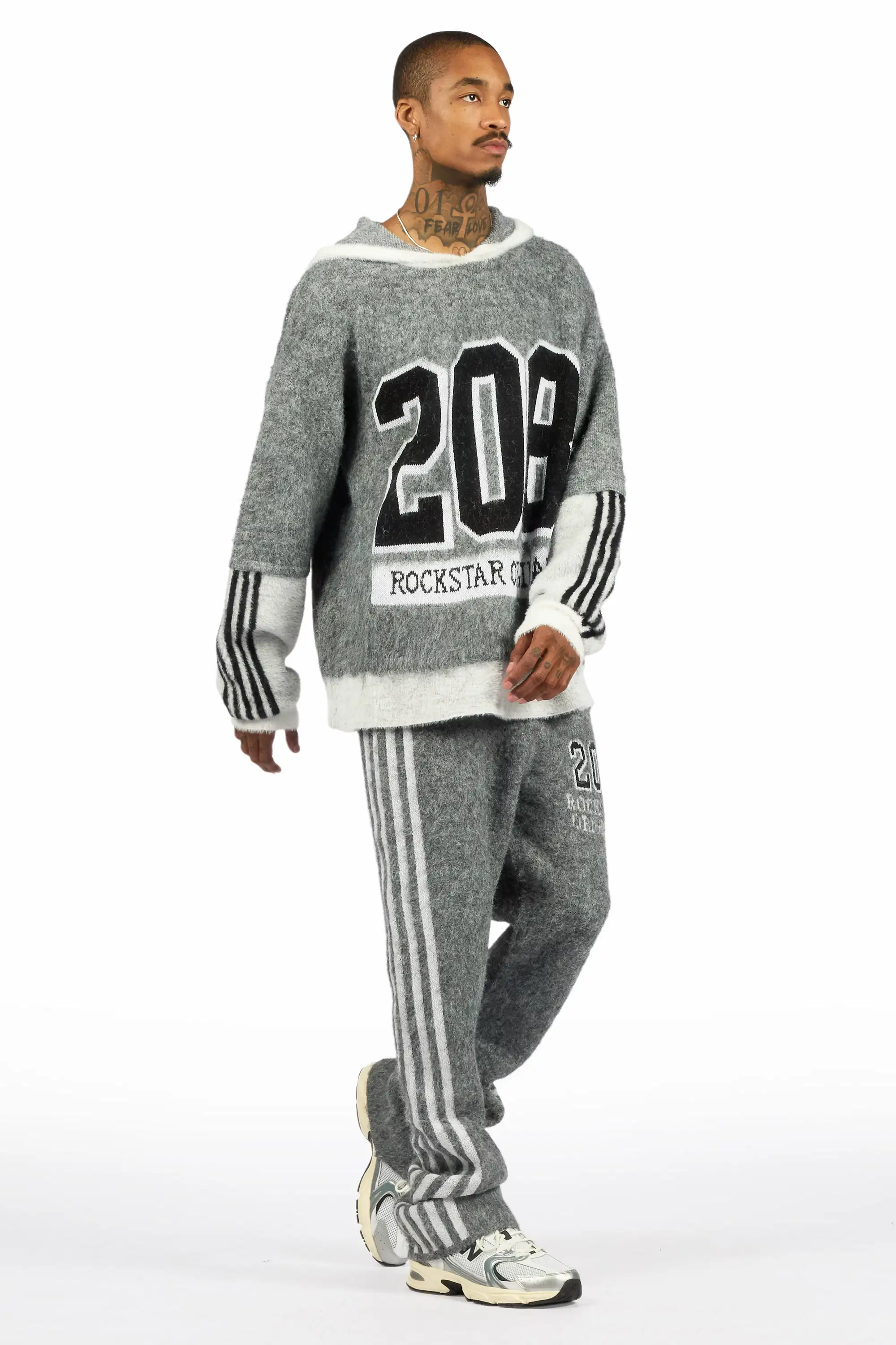 Joaqui Grey/White Hoodie Stacked Flare Track Set - Image 3