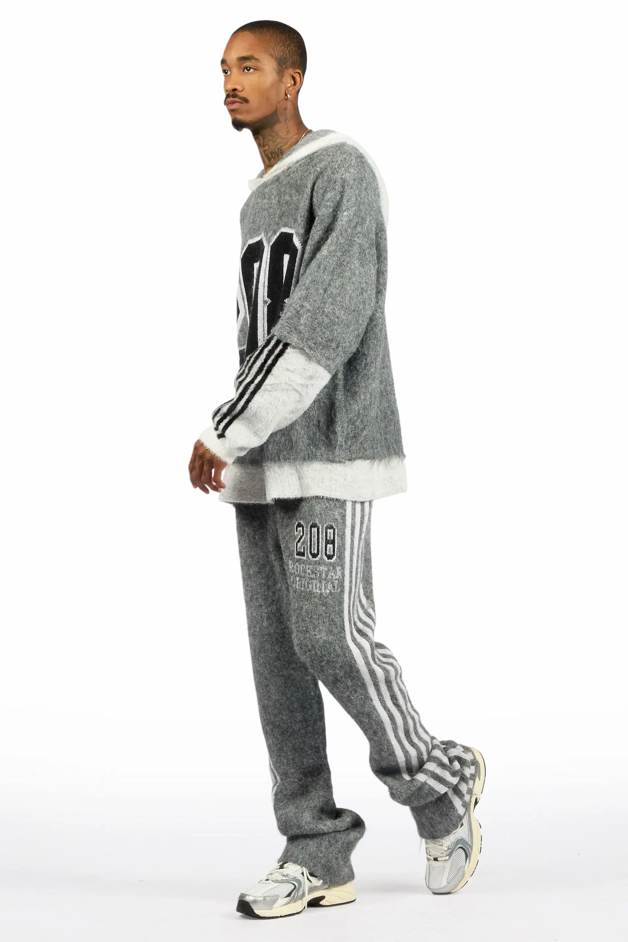 Joaqui Grey/White Hoodie Stacked Flare Track Set - Image 5