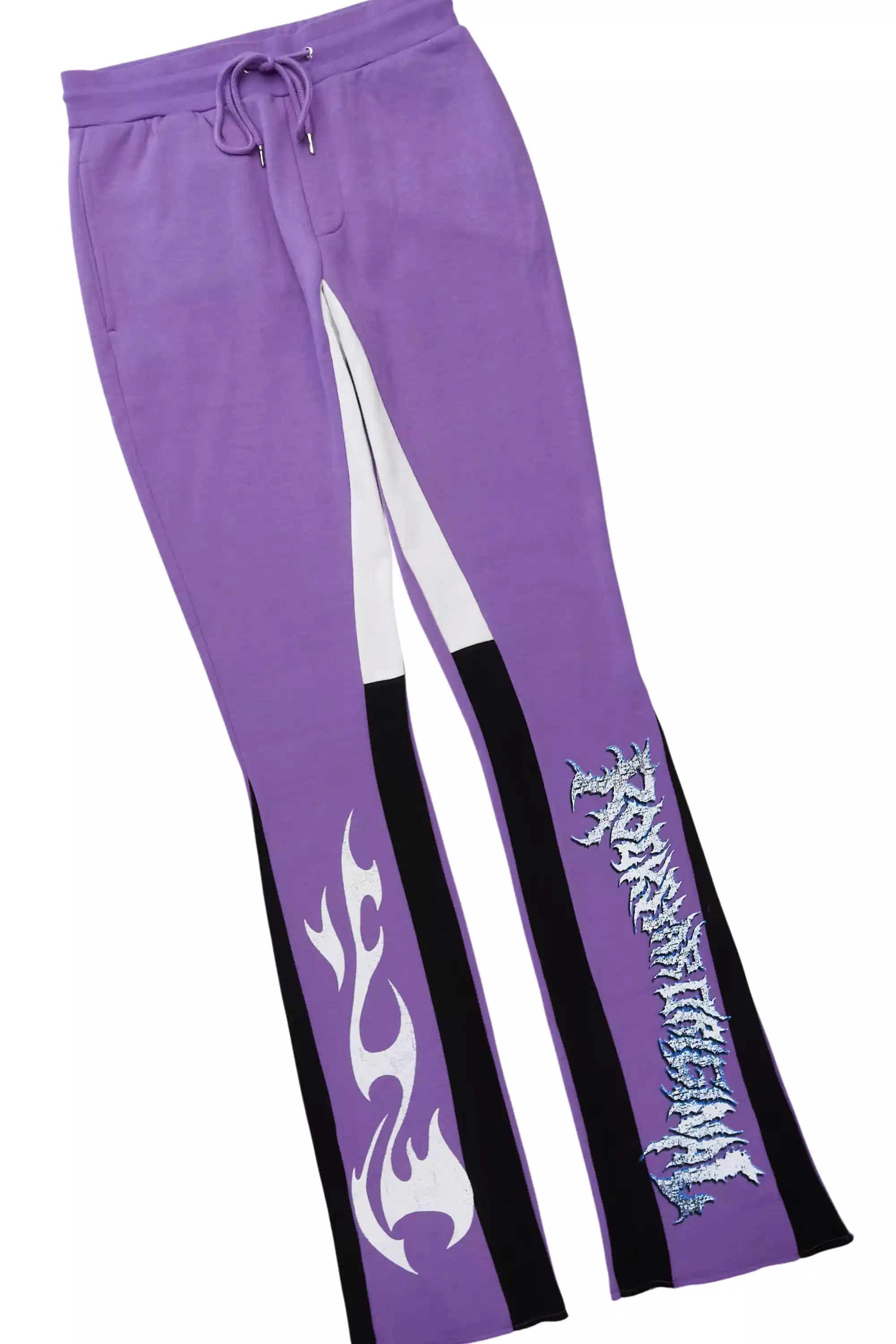 Deathrow Purple/White Hoodie/Stacked Track Pant Set - Image 8