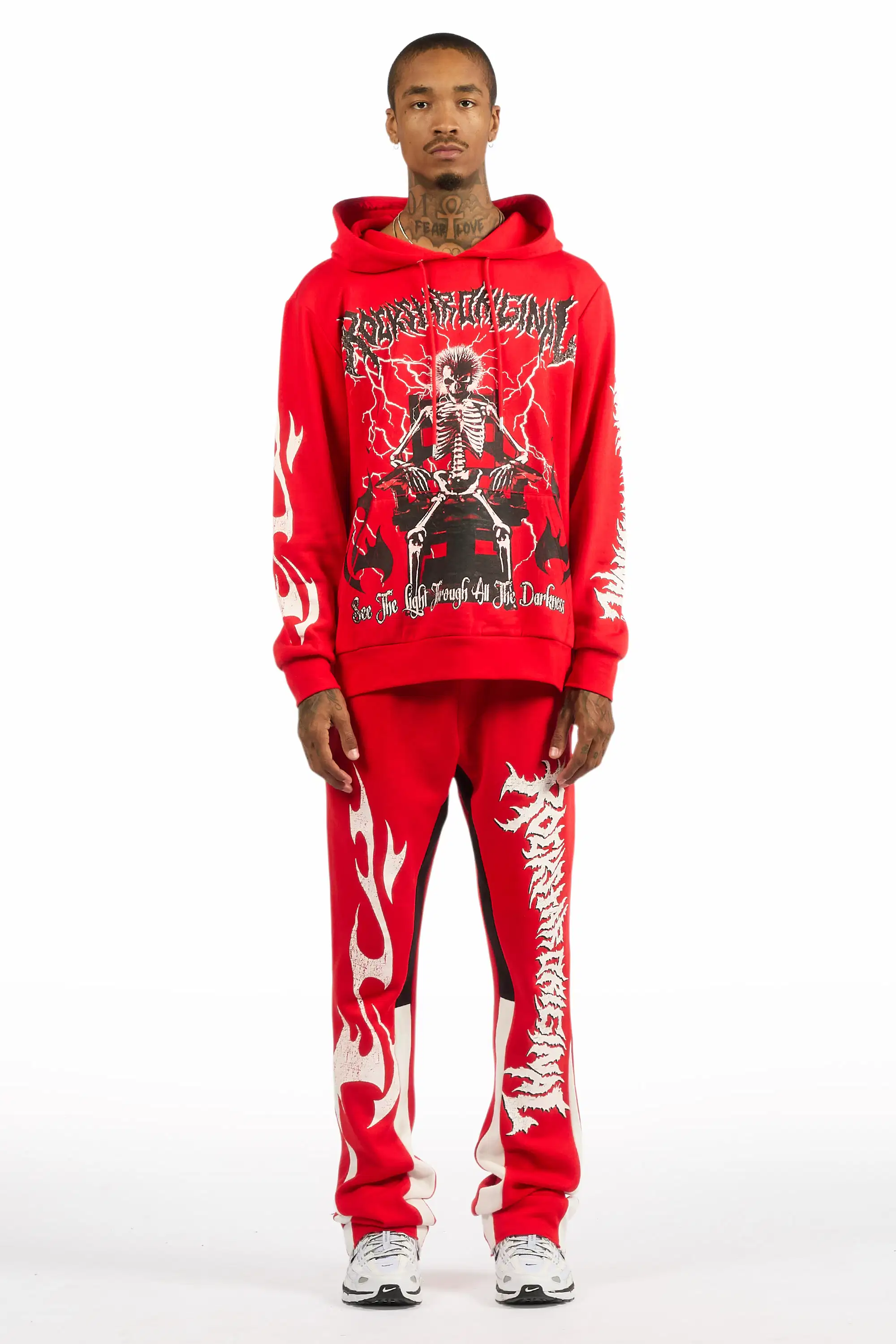 Deathrow Red Hoodie/Stacked Track Pant Set - Image 2