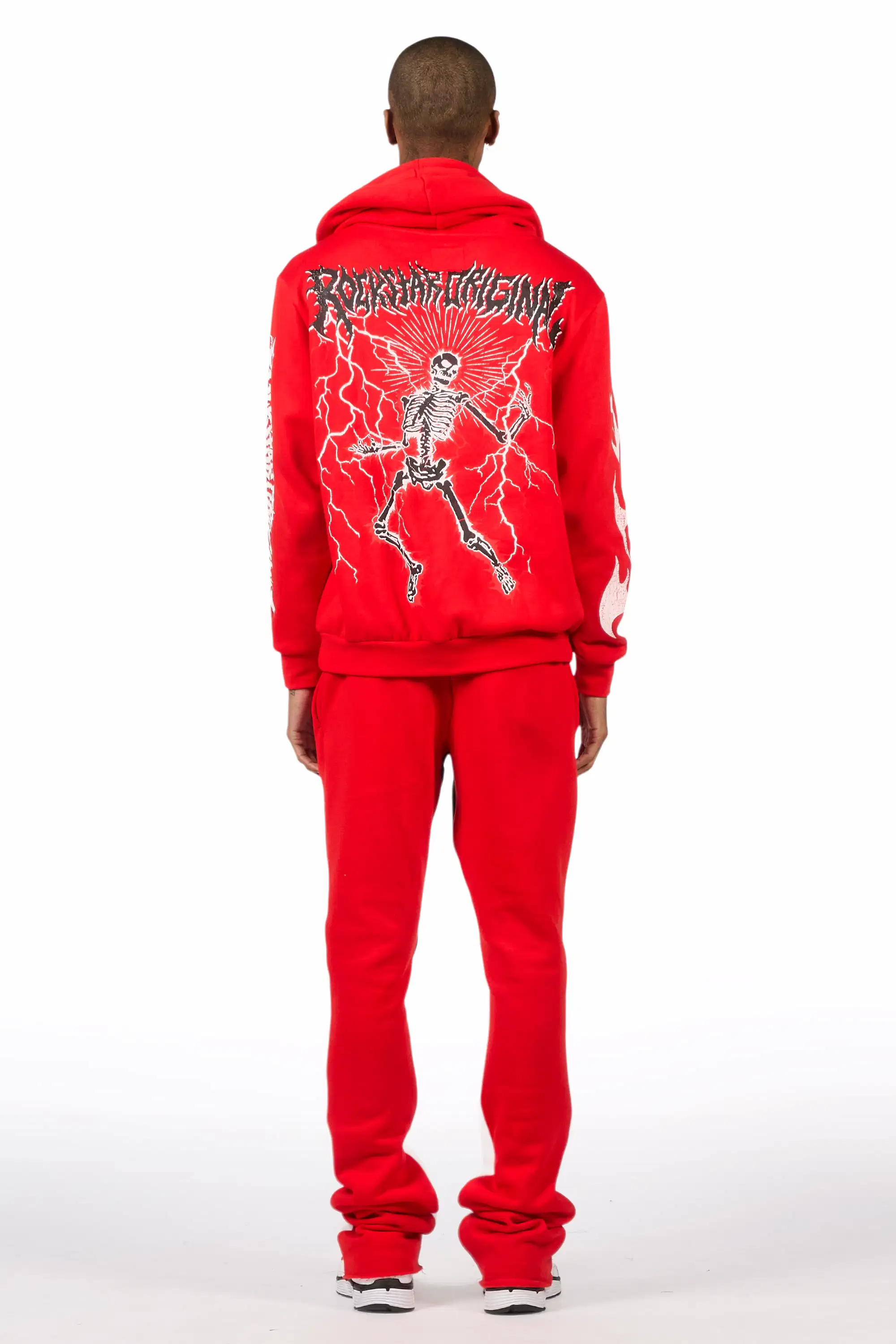 Deathrow Red/White Hoodie/Stacked Track Pant Set - Image 3