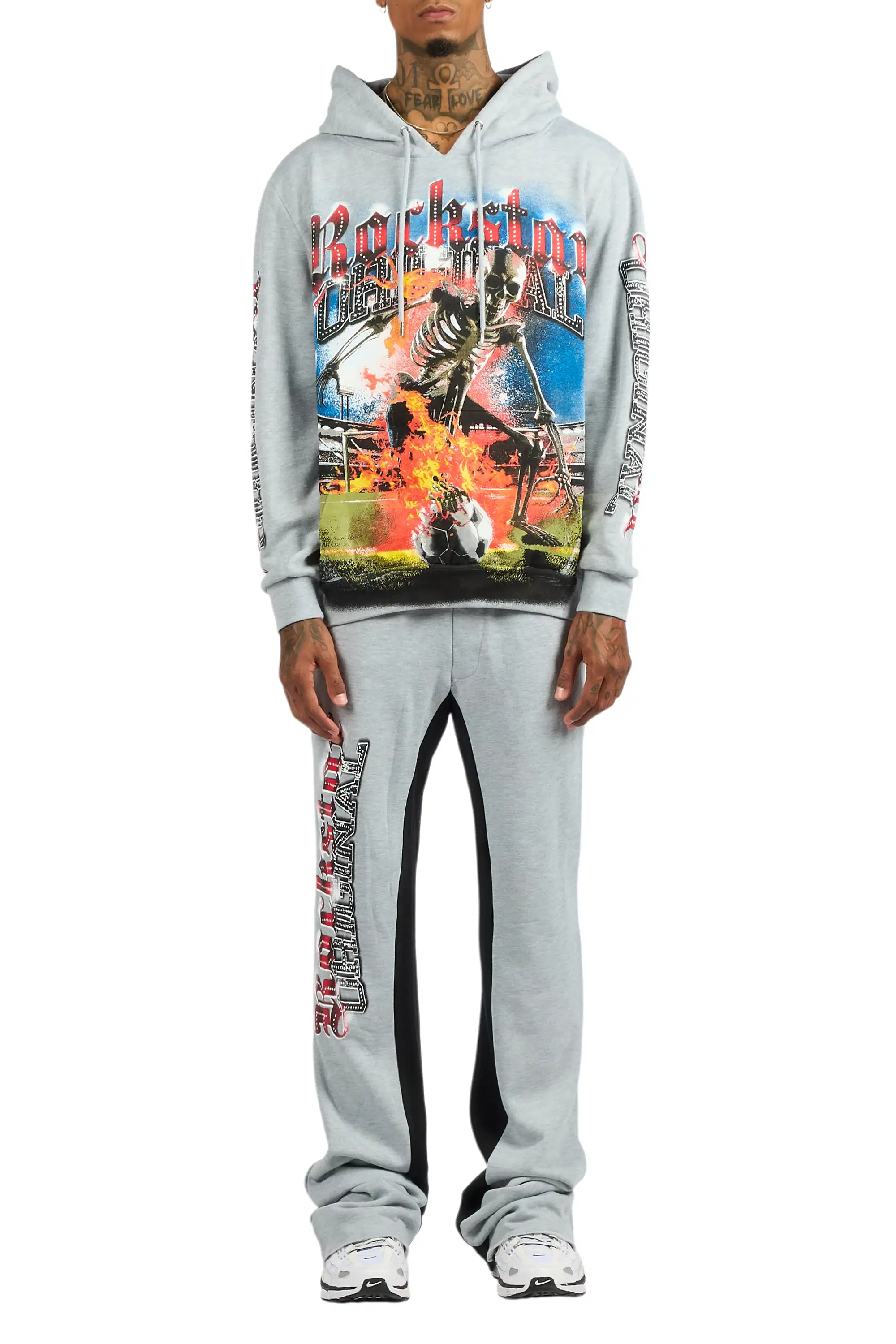 Rodgers Heather Grey/Black Hoodie/Baggy Stacked Track Pant Set - Image 10