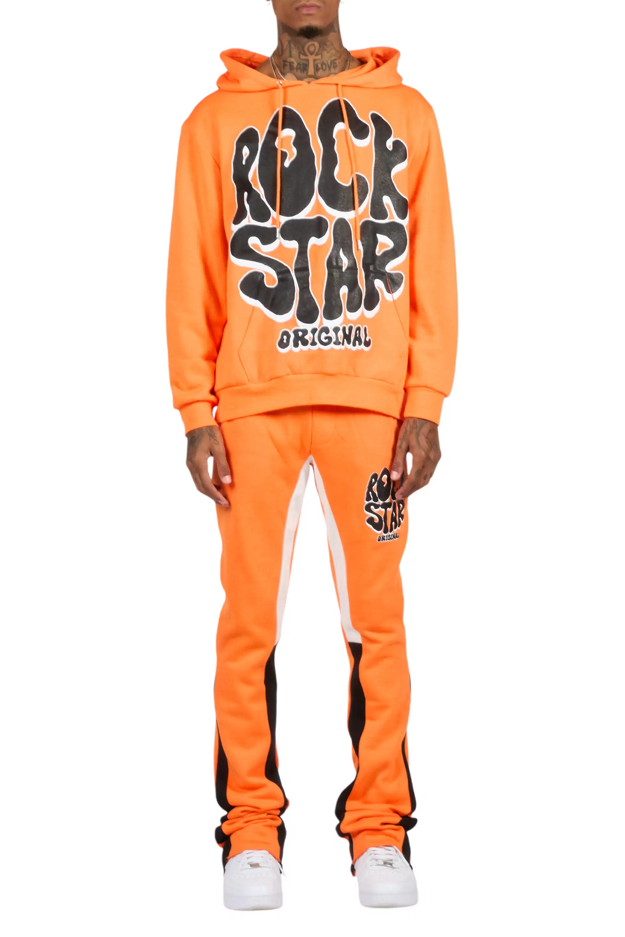 Warblen Orange/Black Hoodie/Stacked Track Pant Set - Image 8
