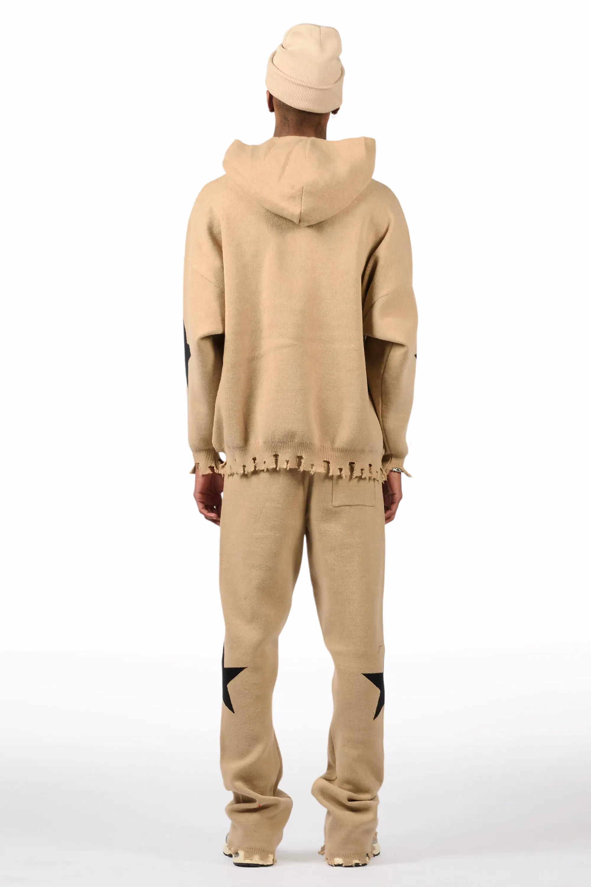 Outlaw Beige Hoodie Stacked Flare Knitted Set - Image 8
