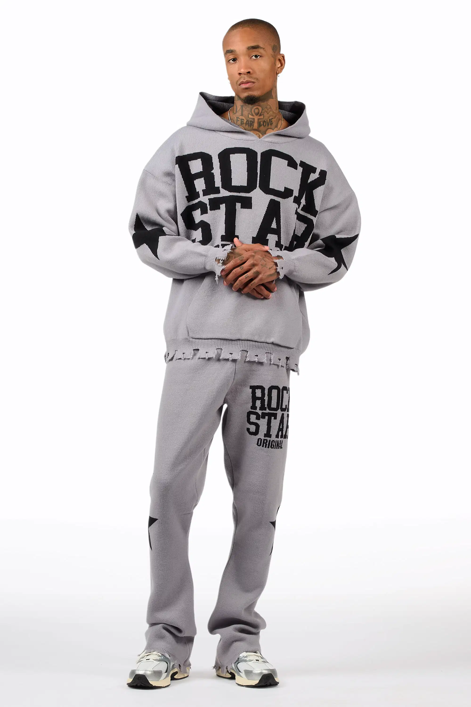 Outlaw Grey Hoodie Stacked Flare Knitted Set - Image 2