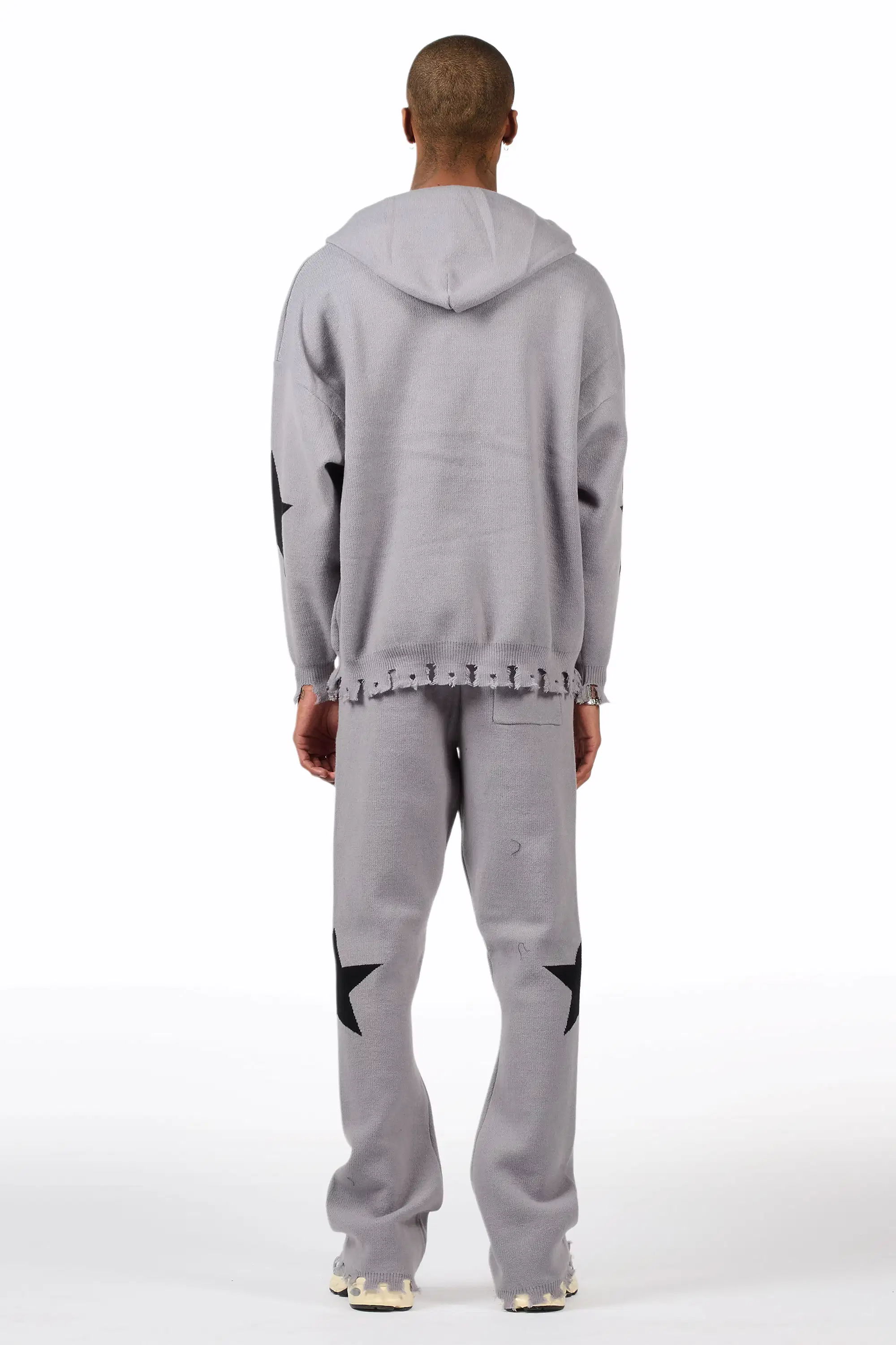 Outlaw Grey Hoodie Stacked Flare Knitted Set - Image 7