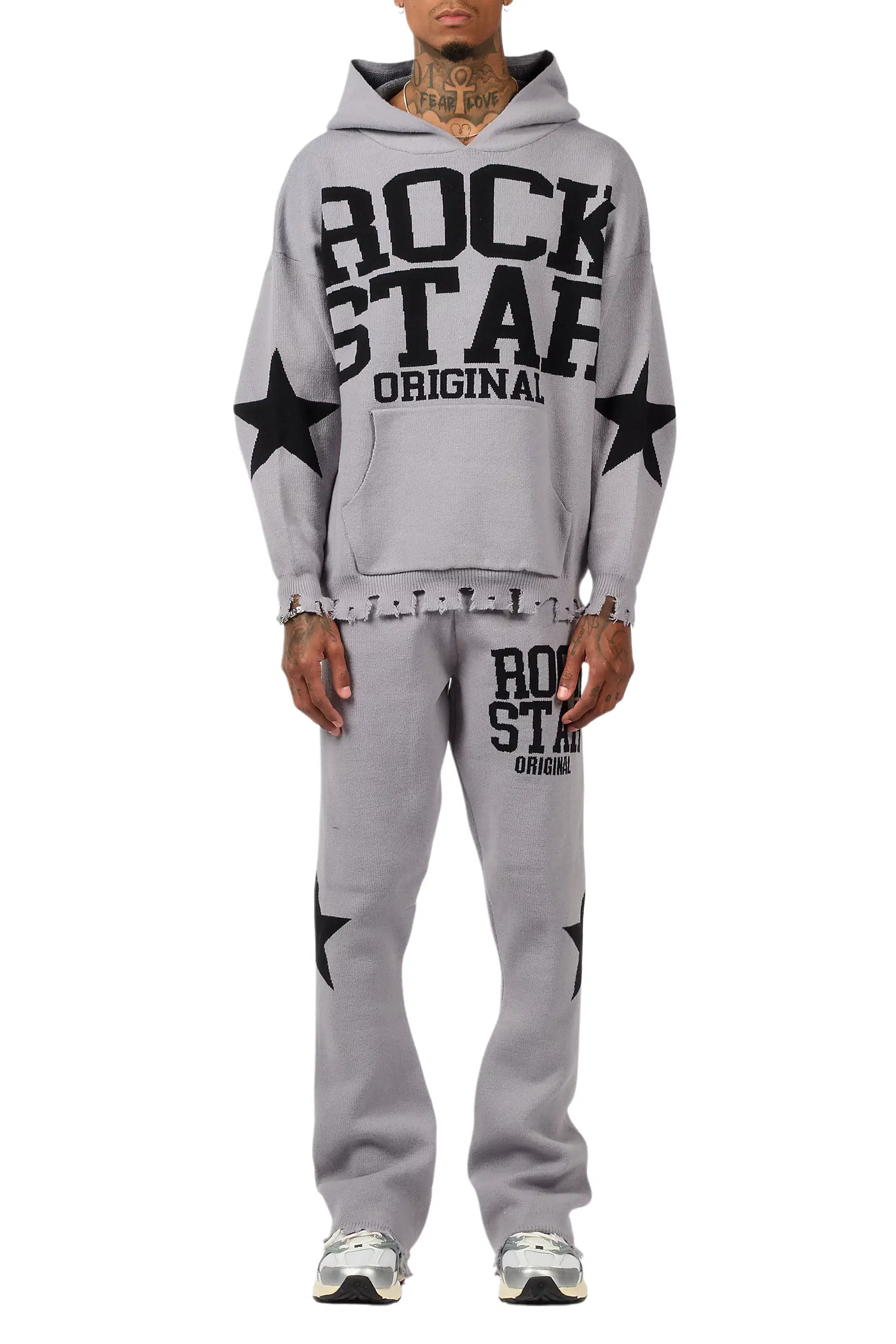 Outlaw Grey Hoodie Stacked Flare Knitted Set - Image 9