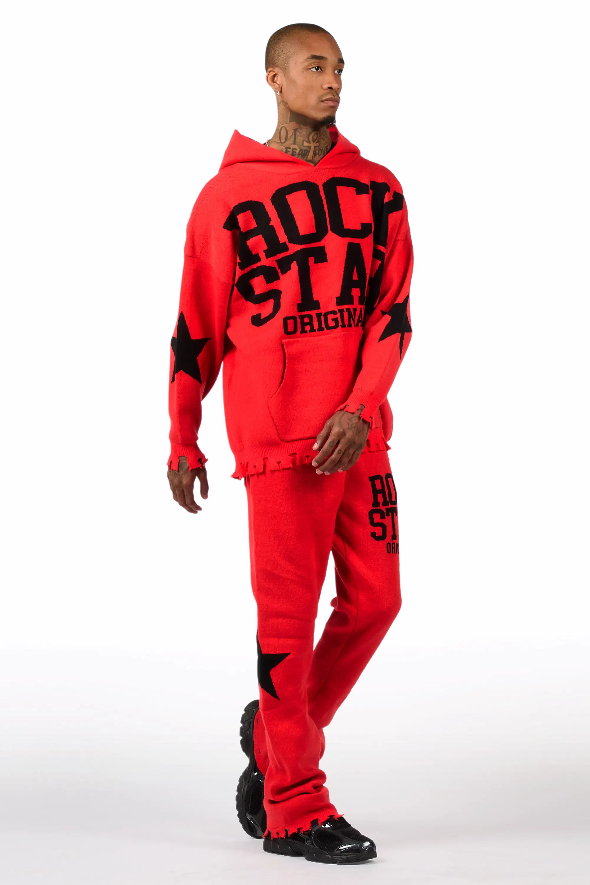 Outlaw Red Hoodie Stacked Flare Knitted Set - Image 6