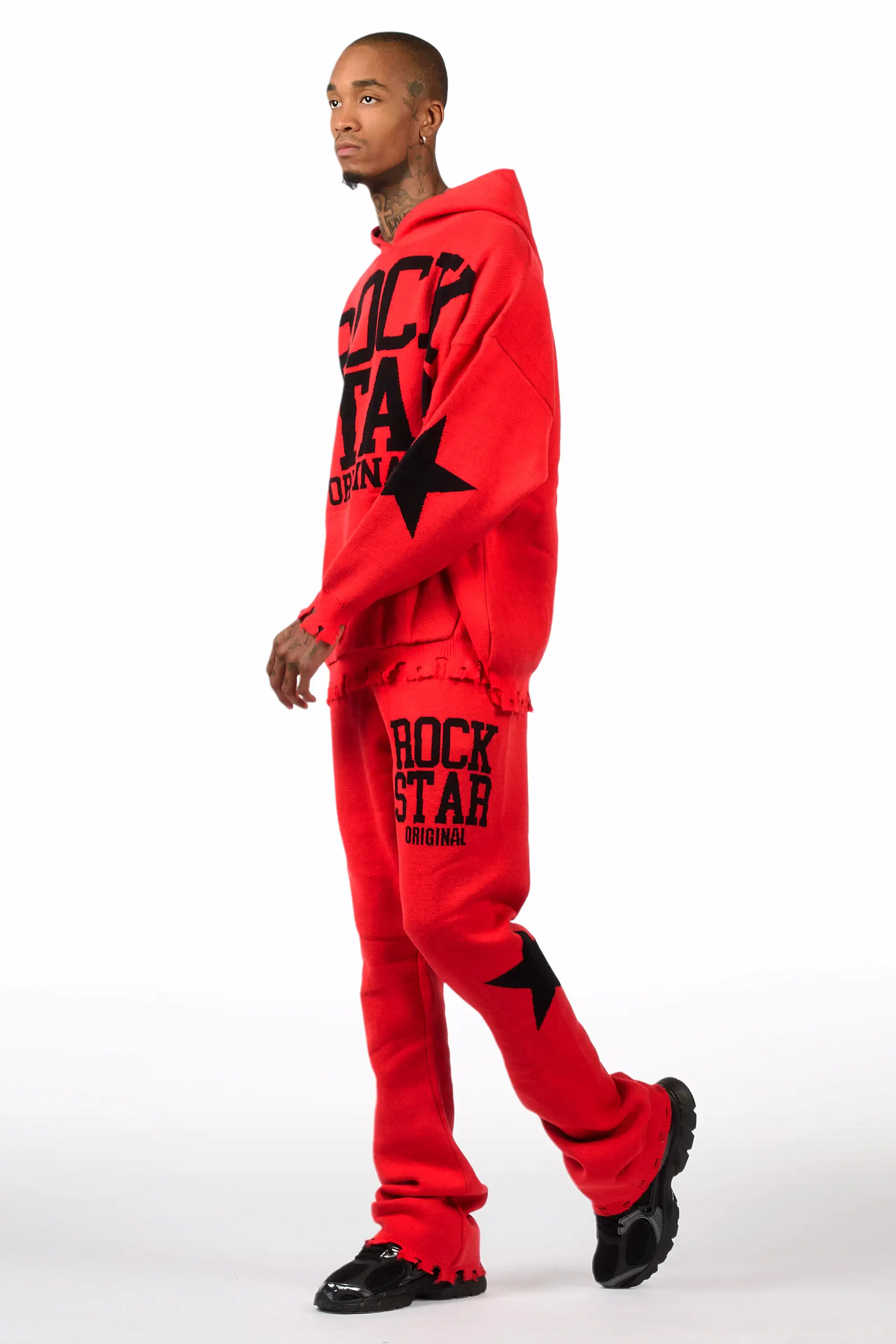 Outlaw Red Hoodie Stacked Flare Knitted Set - Image 8