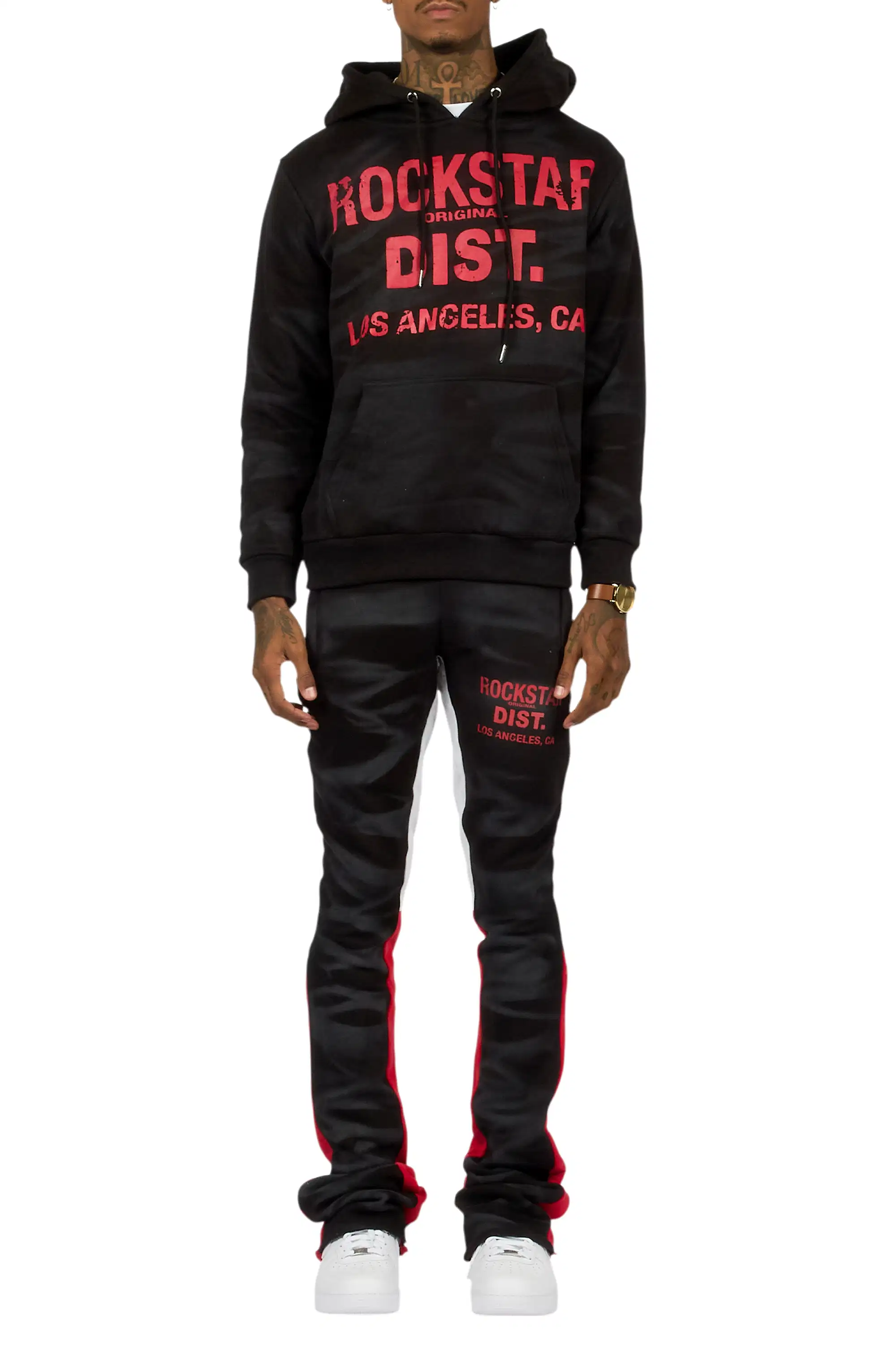 Nelly Black Spray Wash Hoodie Stacked Flare Track Set - Image 10