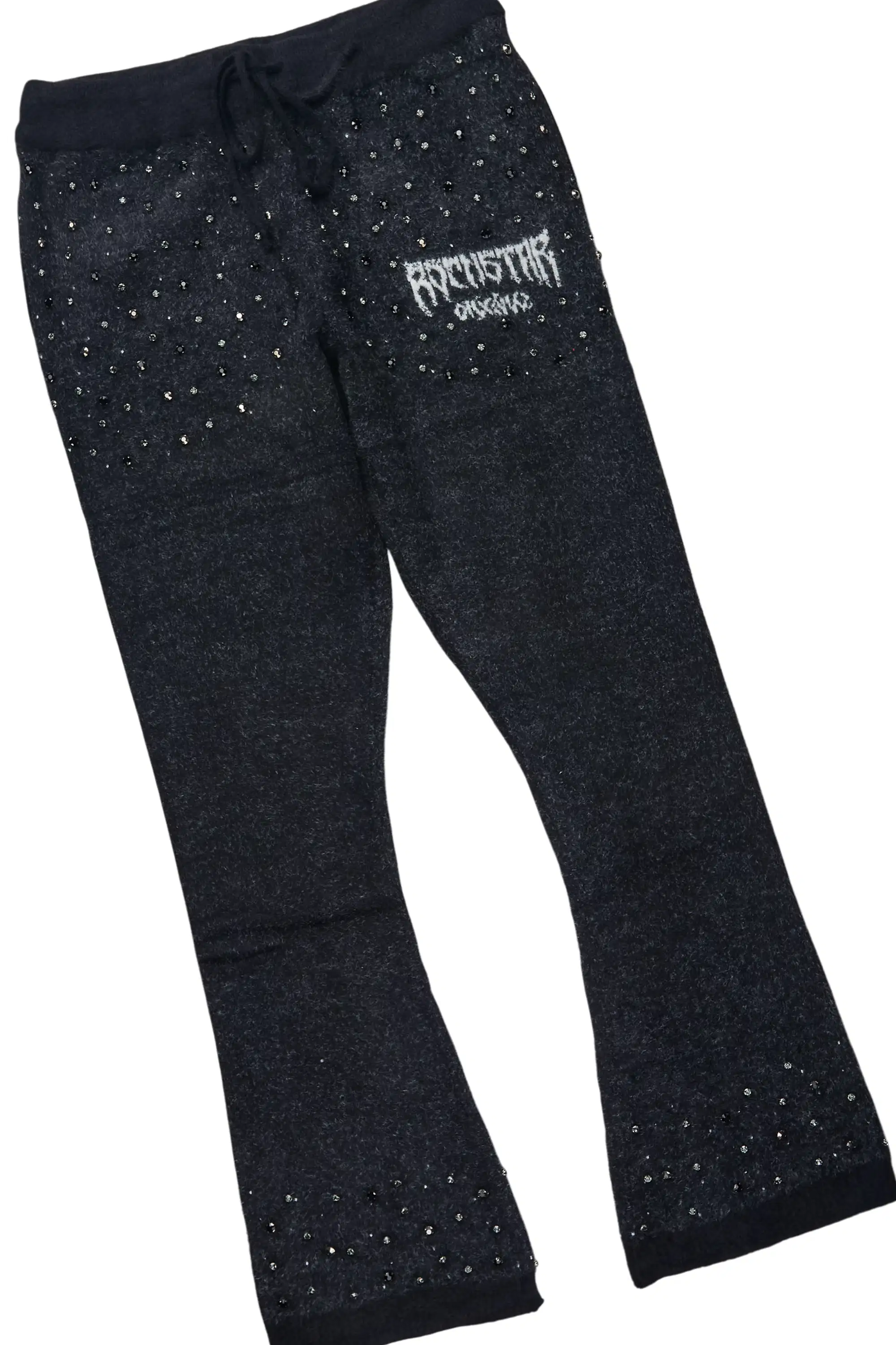 Lapiz Black Rhinestone Mohair Knit Stacked Flare Track Set - Image 7