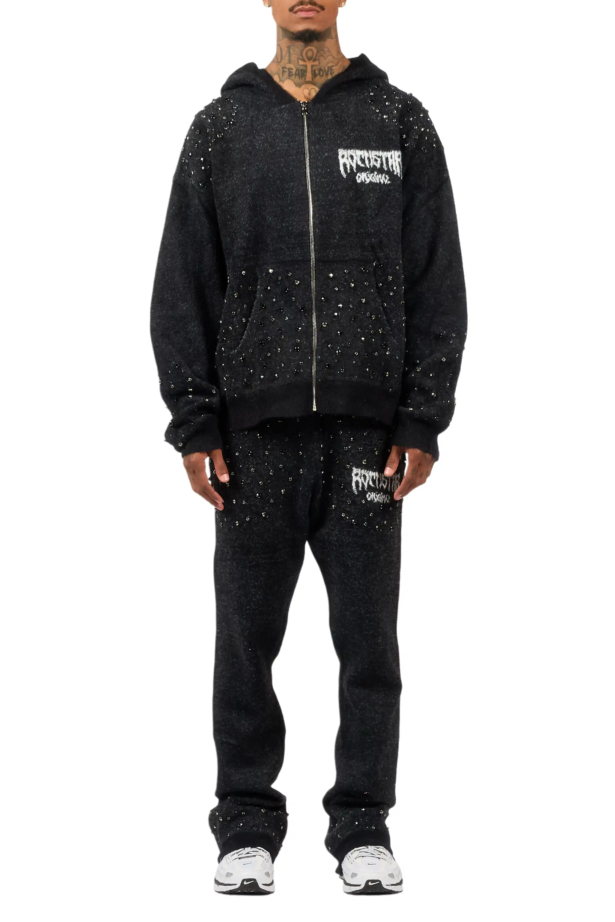 Lapiz Black Rhinestone Mohair Knit Stacked Flare Track Set - Image 9