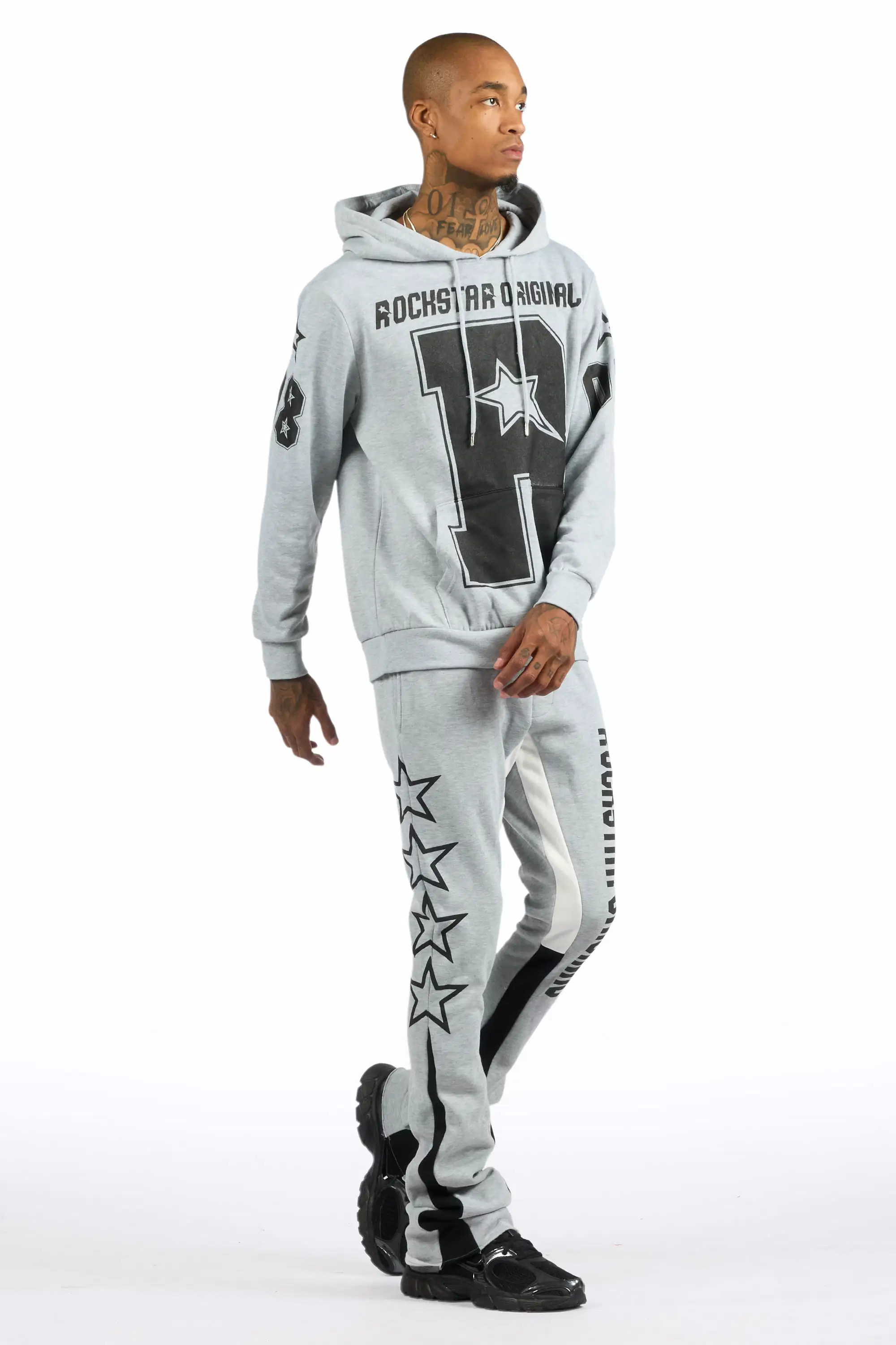 Skender Heather Grey/Black Hoodie/Stacked Flare Track Set - Image 3
