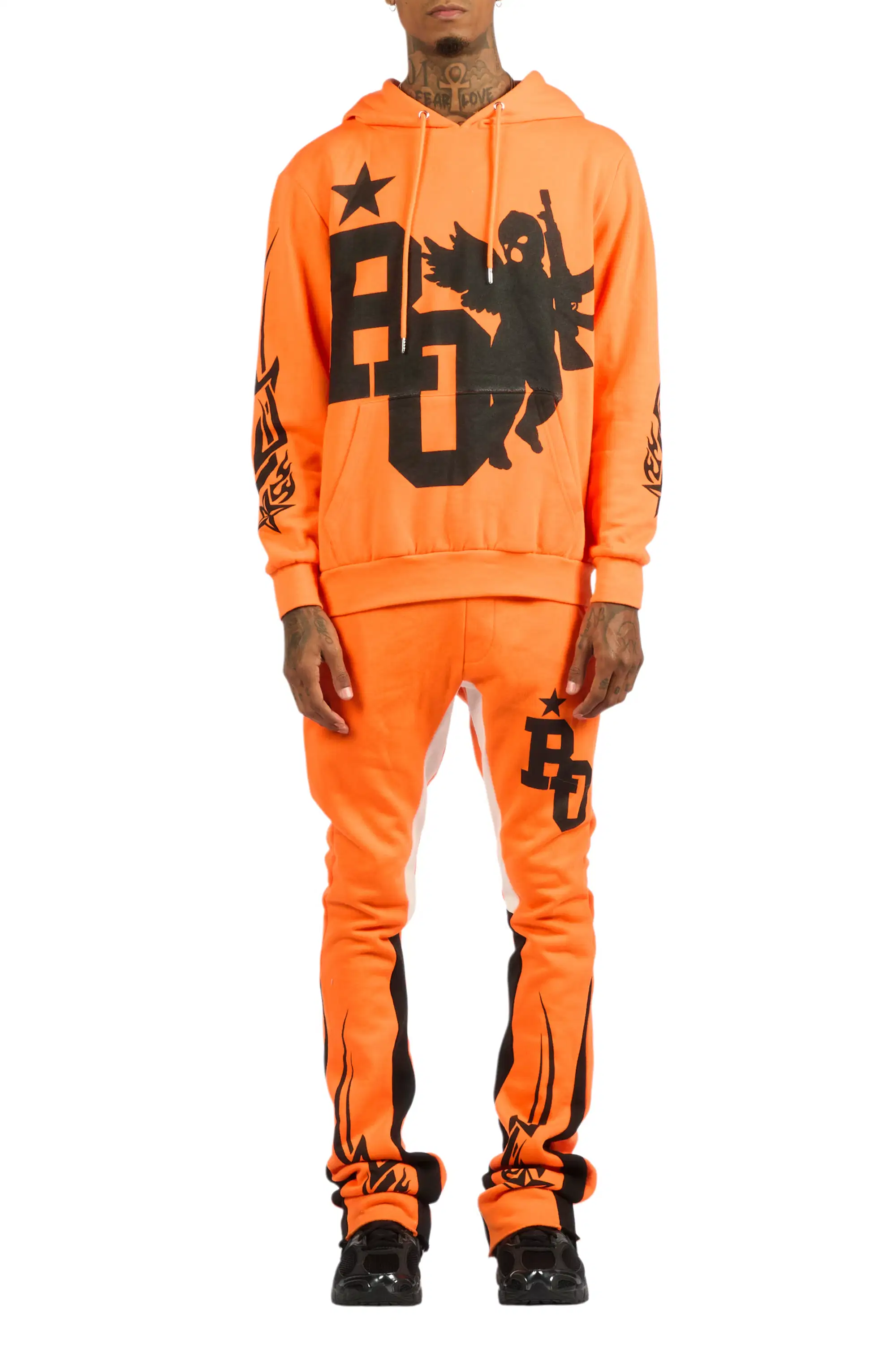 Pluton Orange/Black Hoodie/Stacked Flare Track Set - Image 9