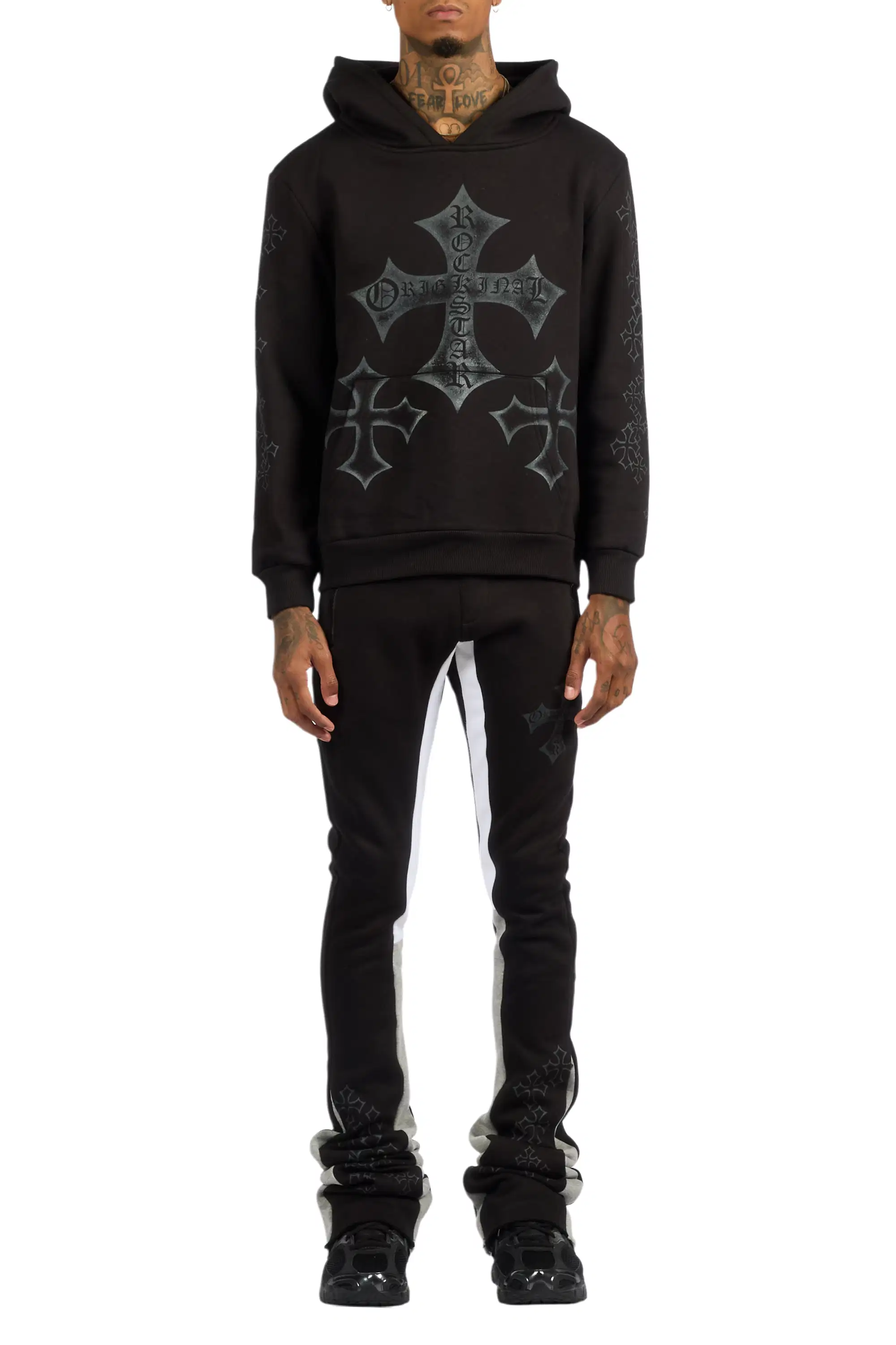 Marzion Black/Grey Hoodie/Stacked Flare Track Set - Image 9