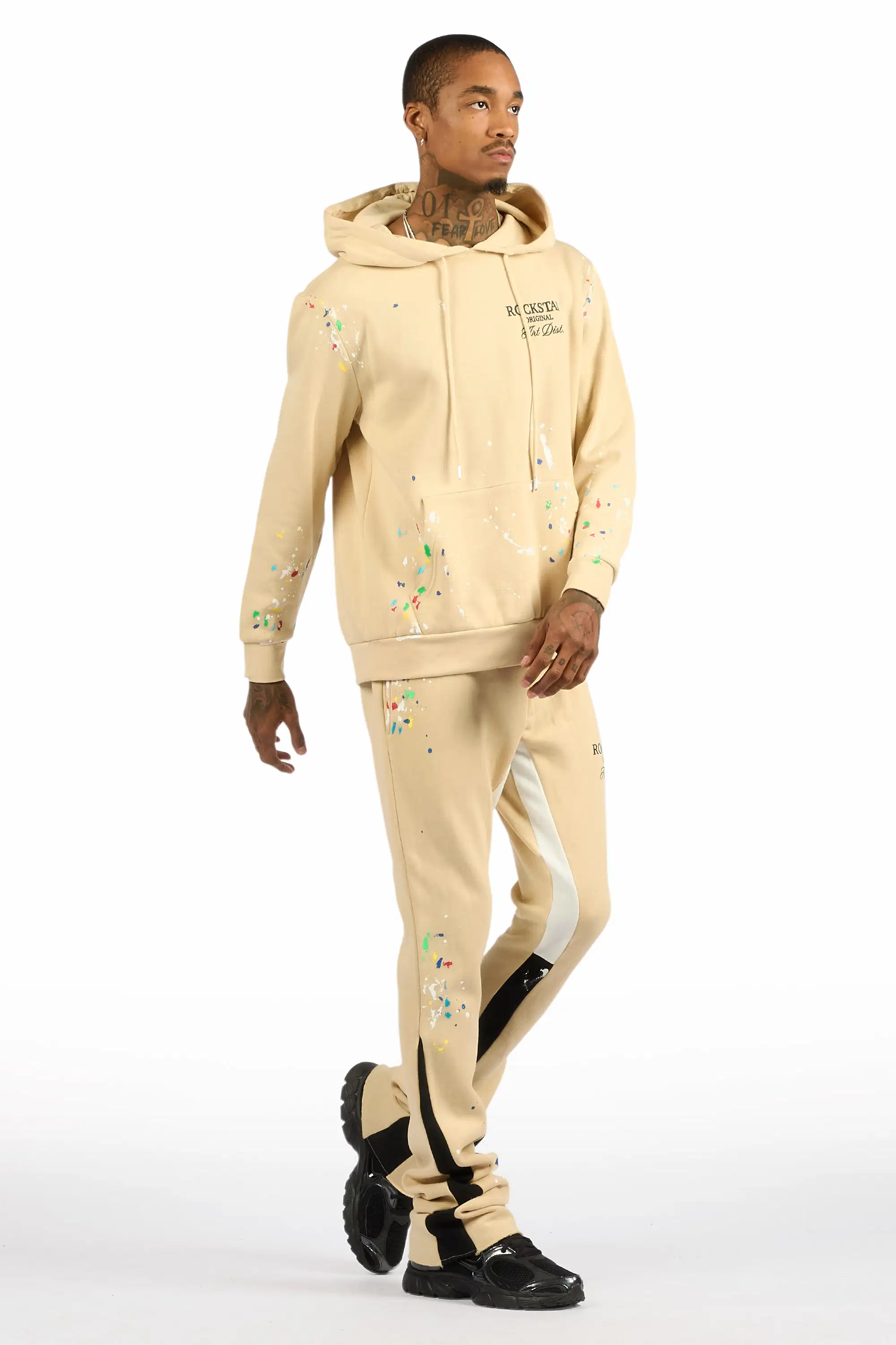 Art Dist 2.0 Beige/Multi Hoodie/Stacked Flare Track Set - Image 3