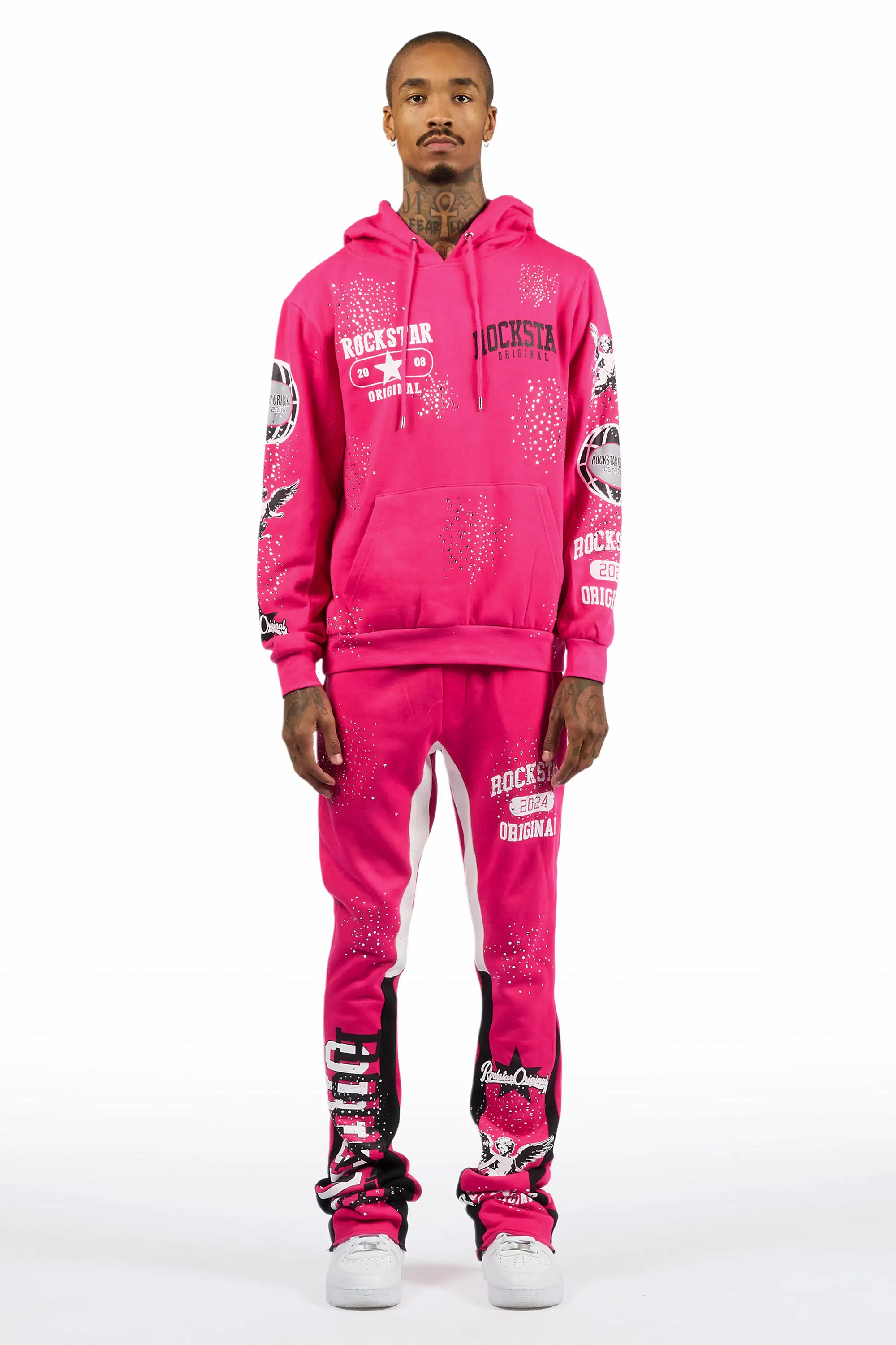 Gutta 2.0 Fuchsia Rhinestone Hoodie/Stacked Flare Track Set - Image 3