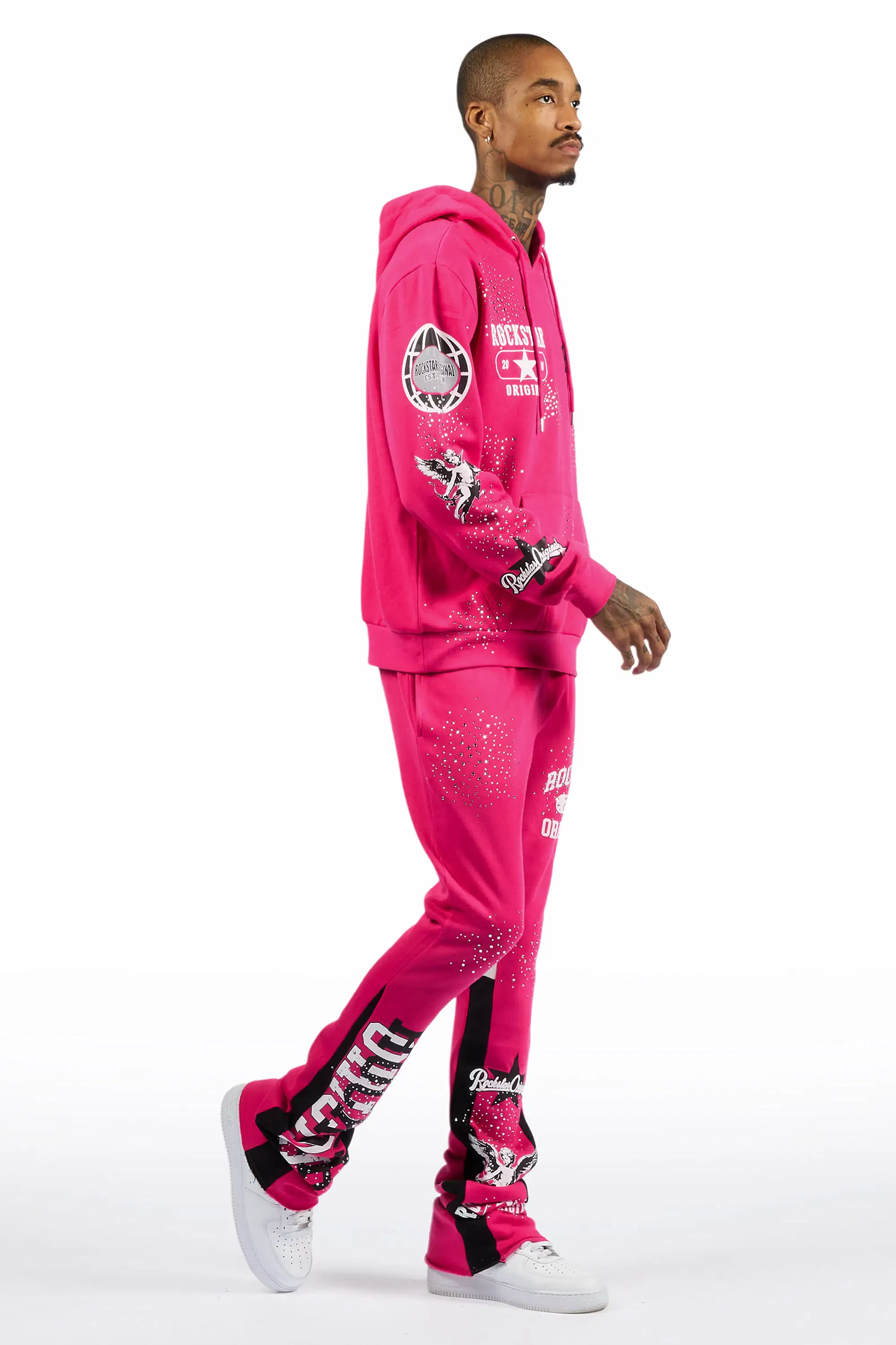 Gutta 2.0 Fuchsia Rhinestone Hoodie/Stacked Flare Track Set - Image 4