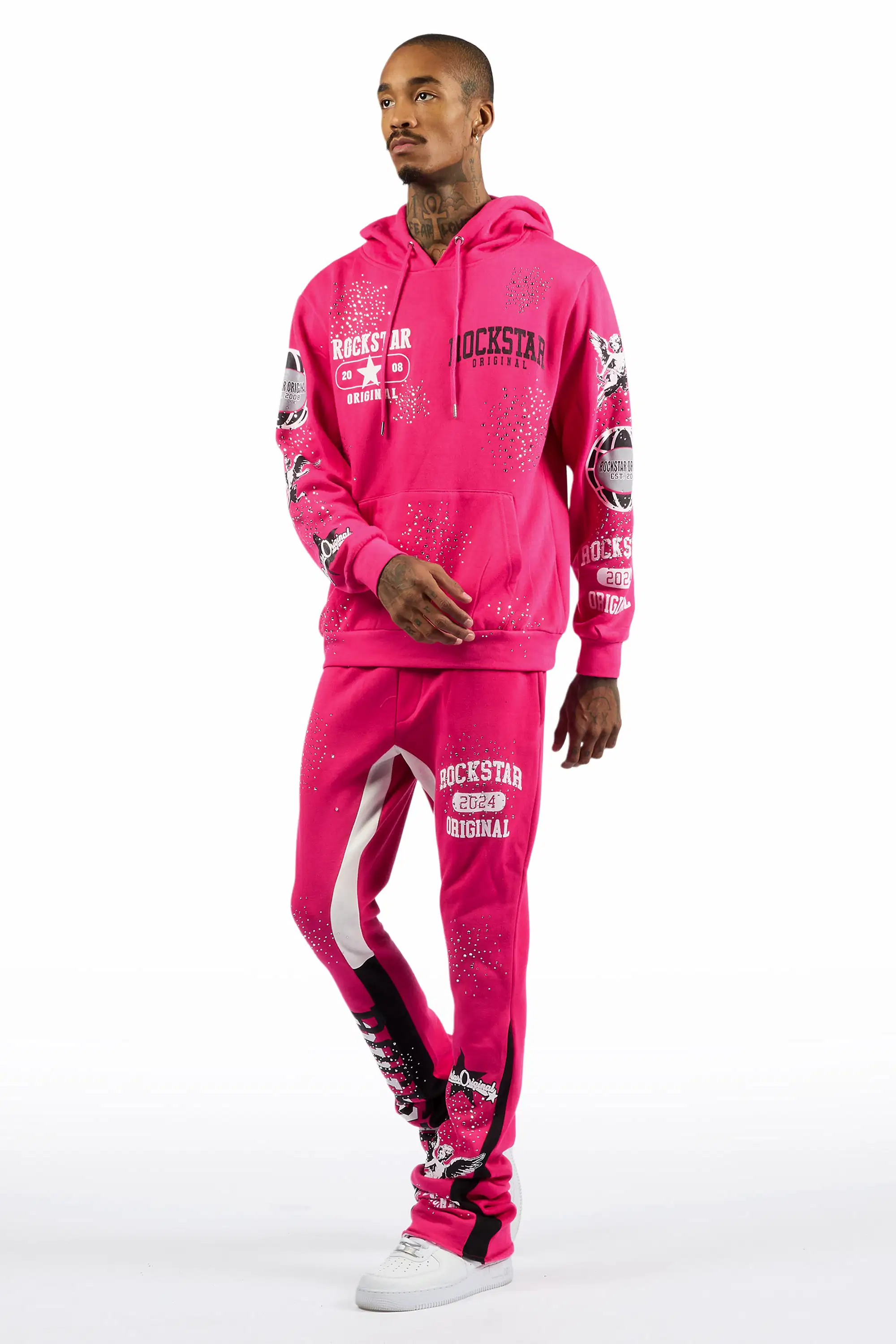 Gutta 2.0 Fuchsia Rhinestone Hoodie/Stacked Flare Track Set - Image 6