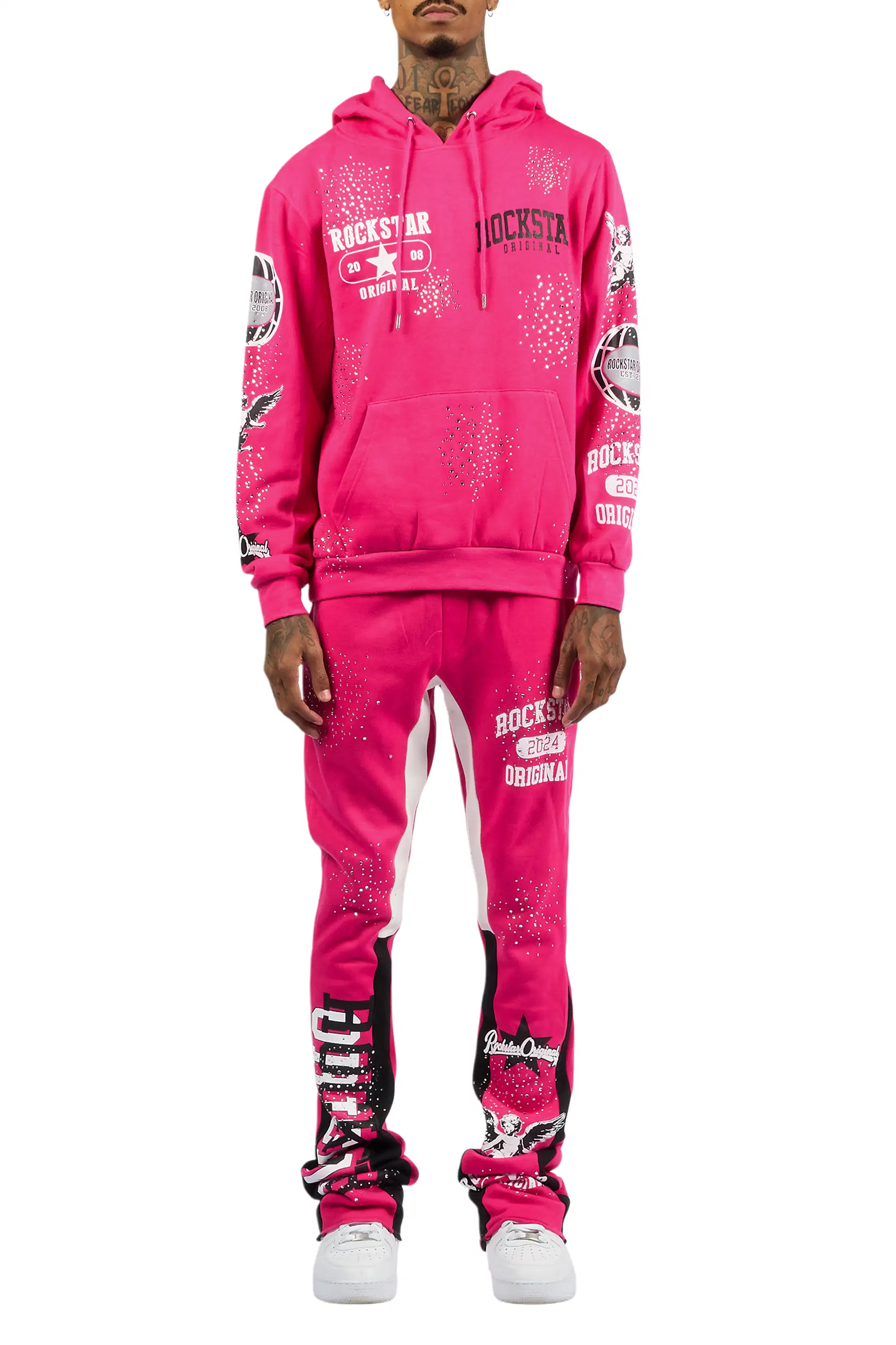 Gutta 2.0 Fuchsia Rhinestone Hoodie/Stacked Flare Track Set - Image 9