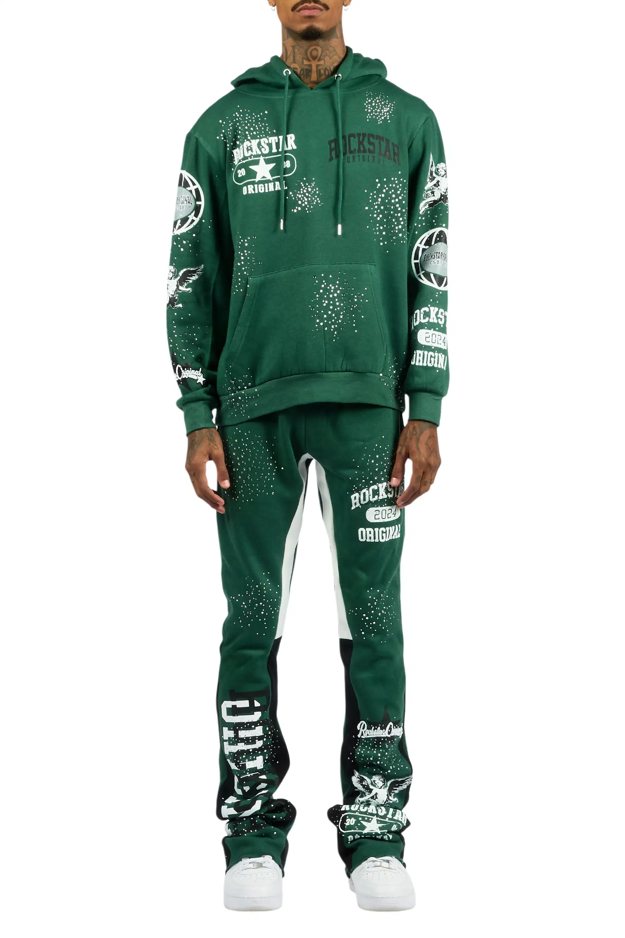 Gutta 2.0 Hunter Green Rhinestone Hoodie/Stacked Flare Track Set - Image 10