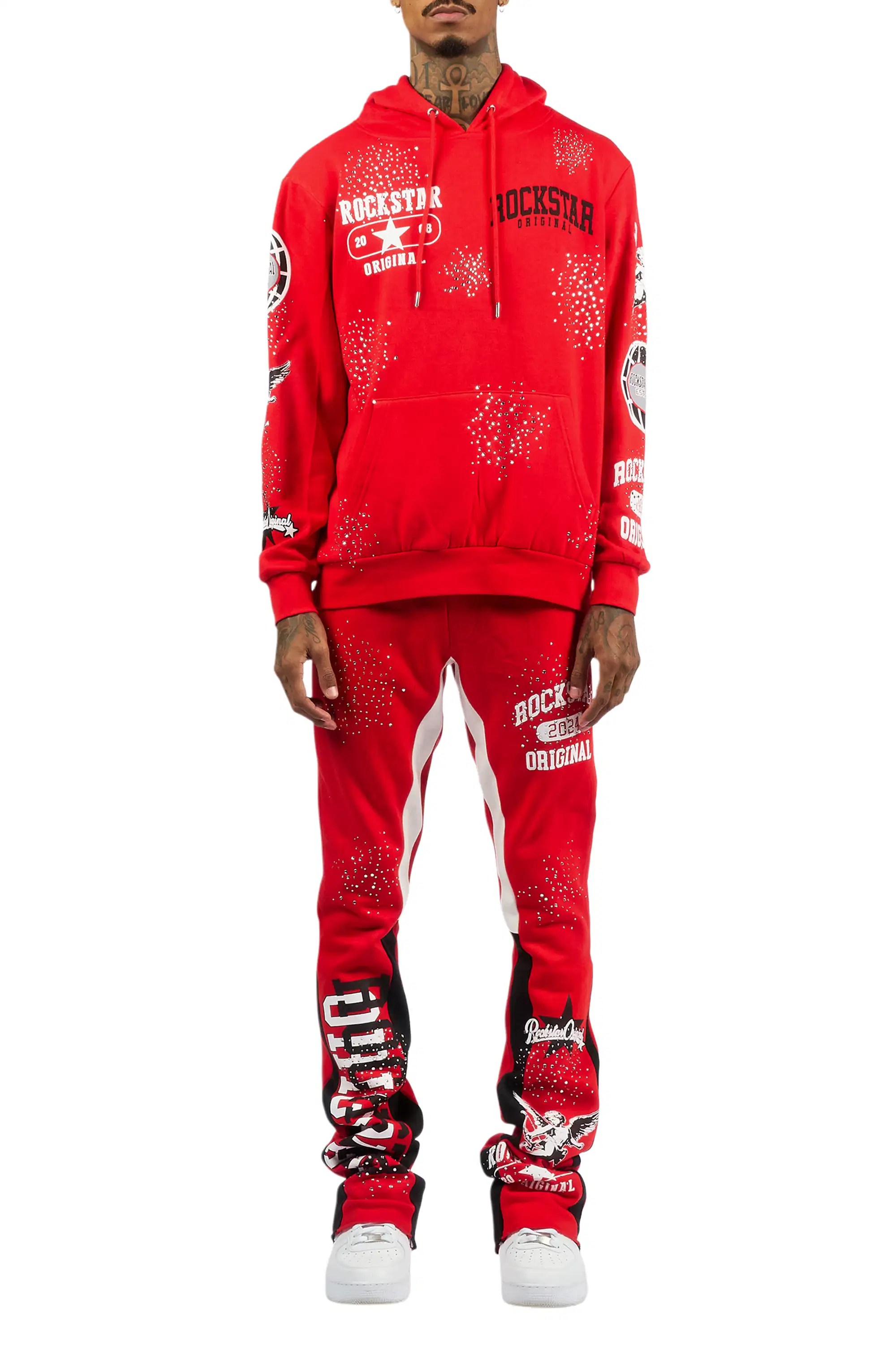 Gutta 2.0 Red Rhinestone Hoodie/Stacked Flare Track Set - Image 9