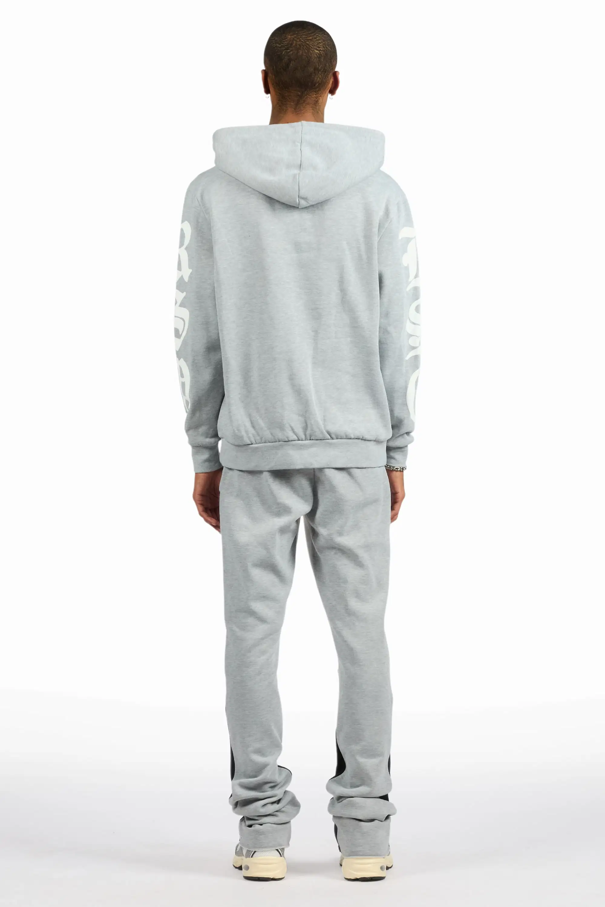 Hedeon Heather Grey/White Hoodie/Stacked Flare Track Set - Image 4
