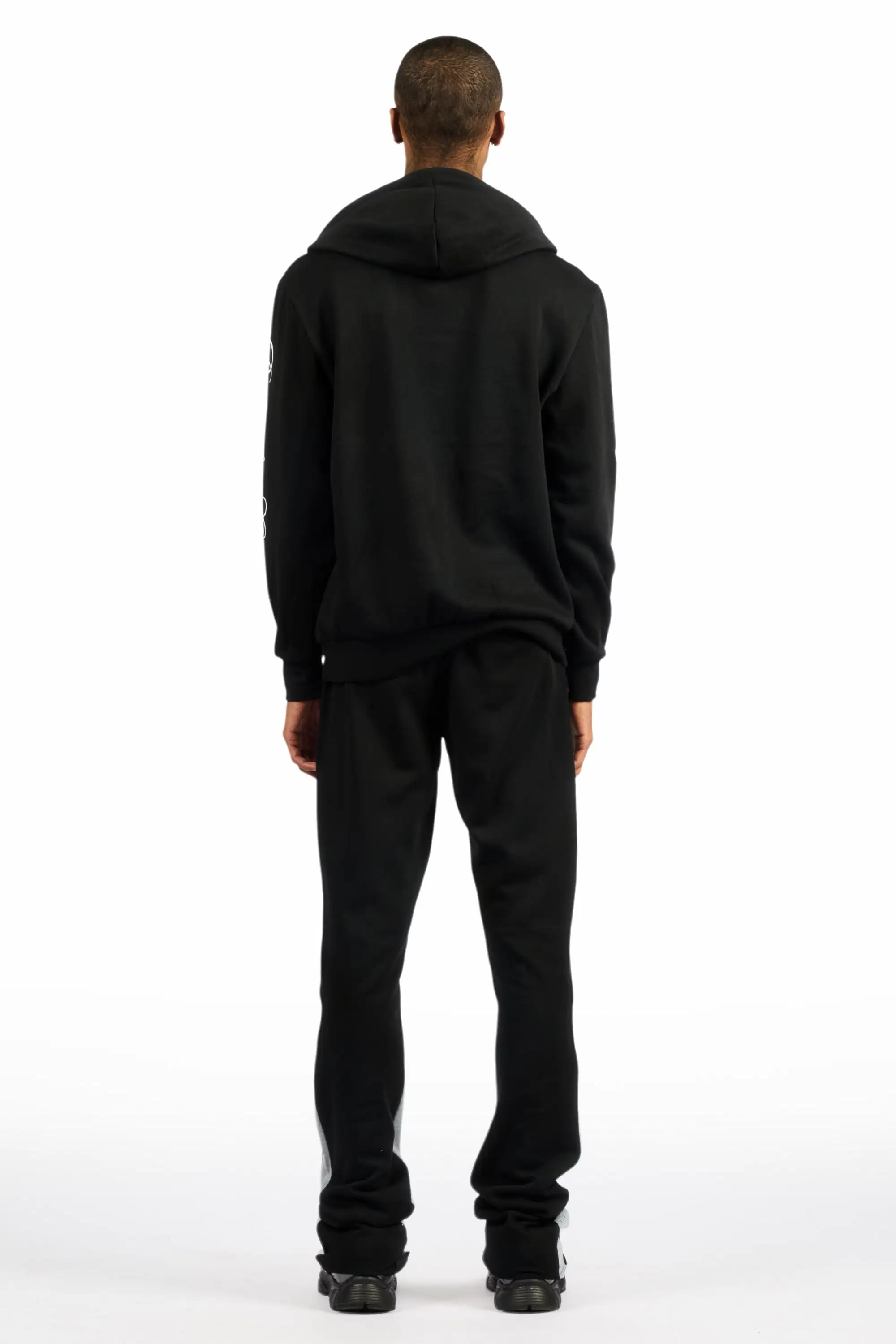 Dripped Black/Clear Rhinestone Hoodie/Stacked Flare Track Set - Image 4