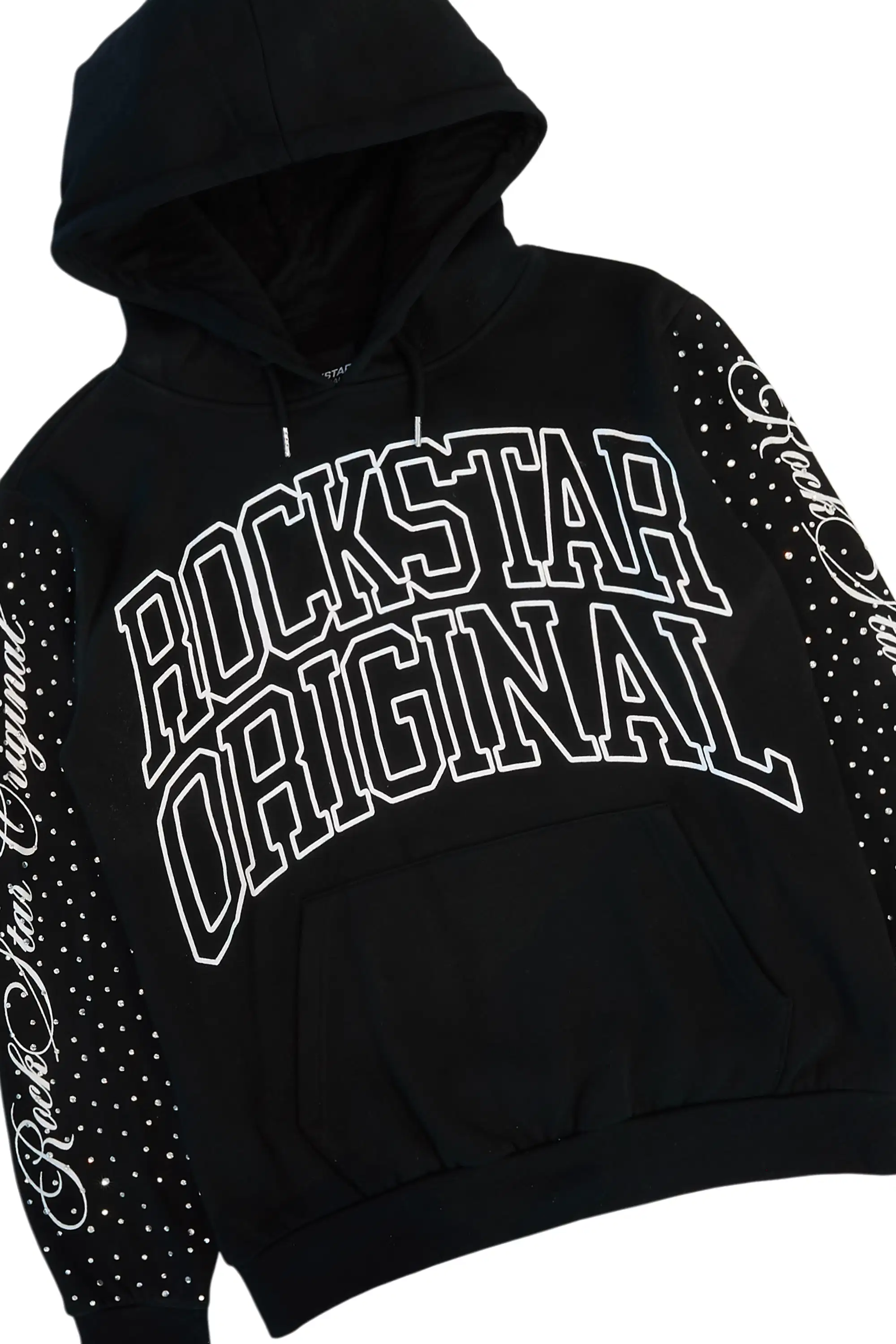 Dripped Black/Clear Rhinestone Hoodie/Stacked Flare Track Set - Image 6
