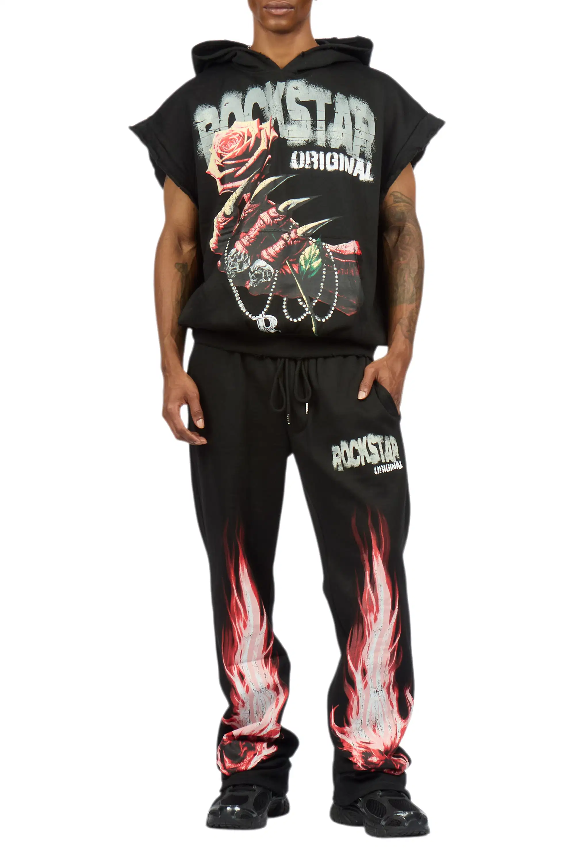 Azyrx Black Cut Sleeve Hoodie/Baggy Pant Track Set - Image 11