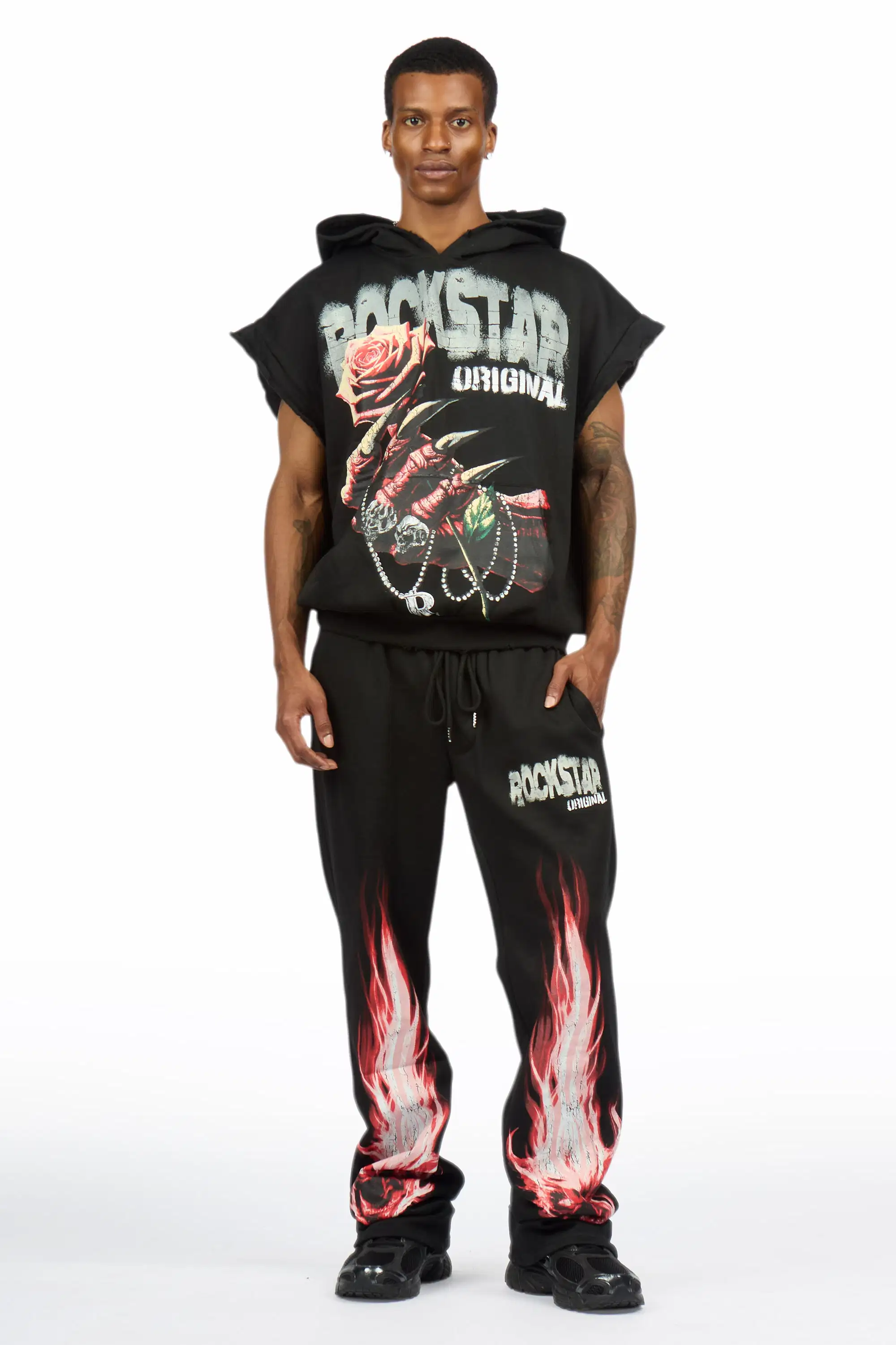 Azyrx Black Cut Sleeve Hoodie/Baggy Pant Track Set - Image 2