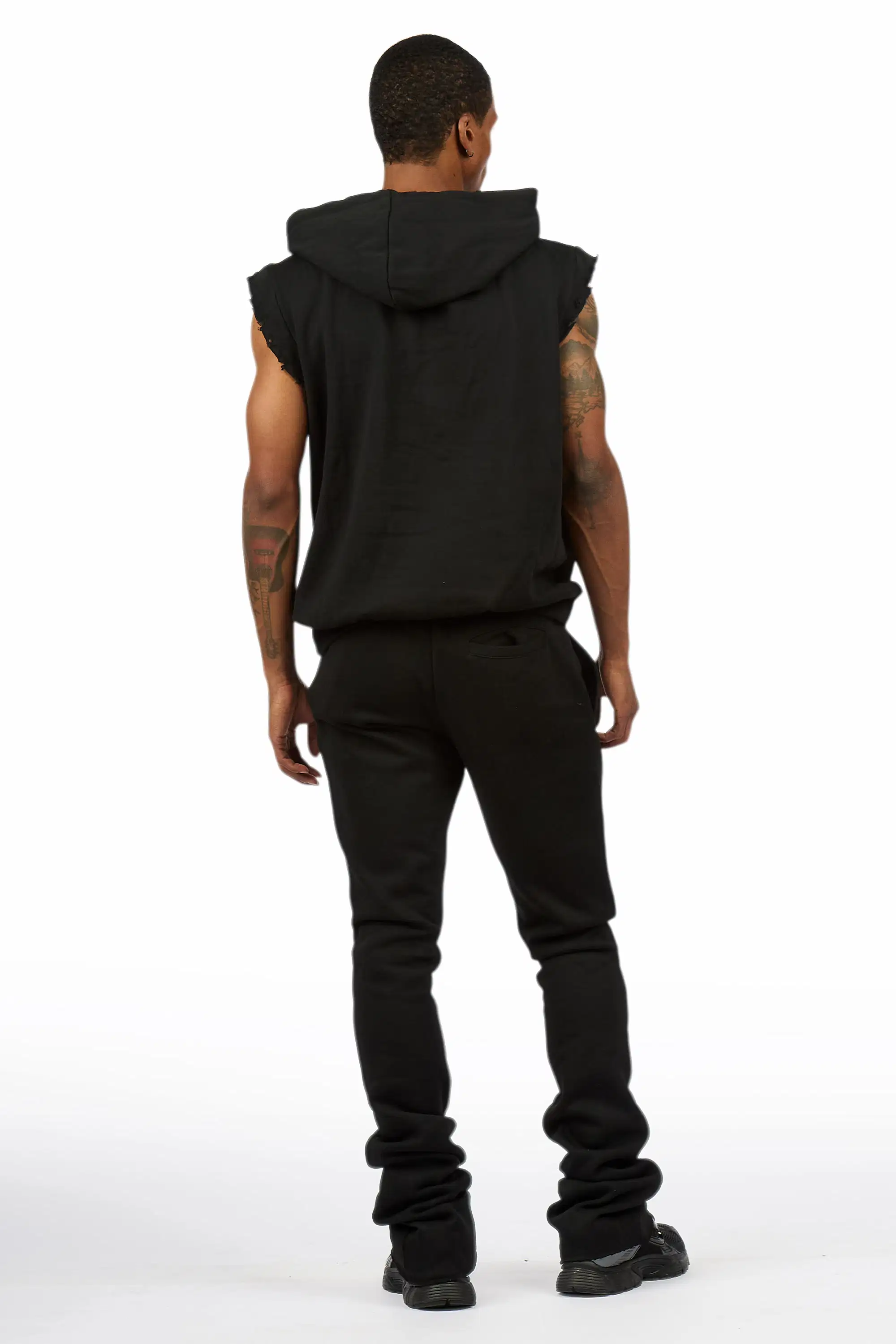 Vontae Black/Red Cut Sleeve Hoodie/Stacked Flare Track Set - Image 4