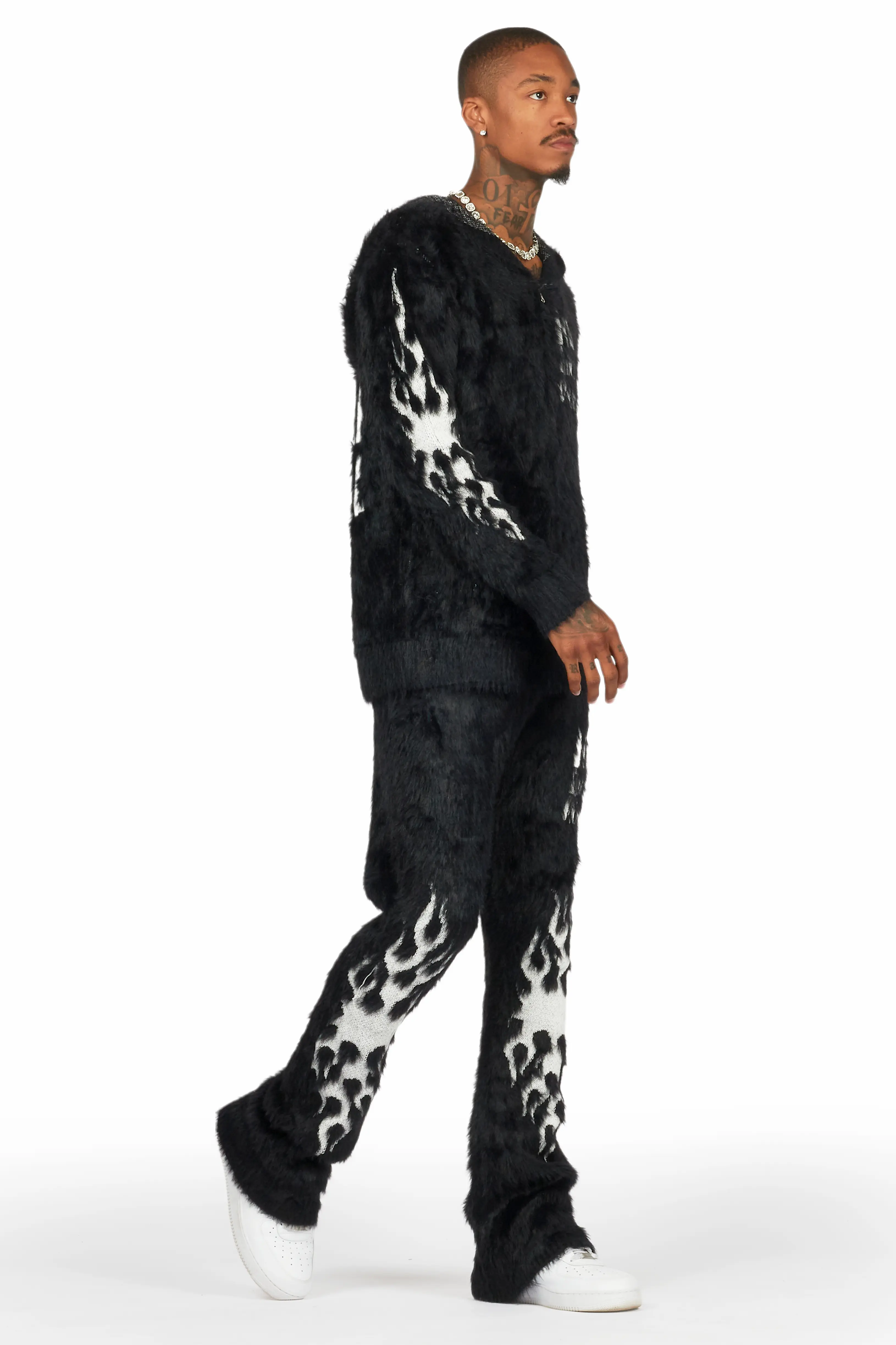 Toshio Black Stacked Flare Knitted Mohair Track Set - Image 7