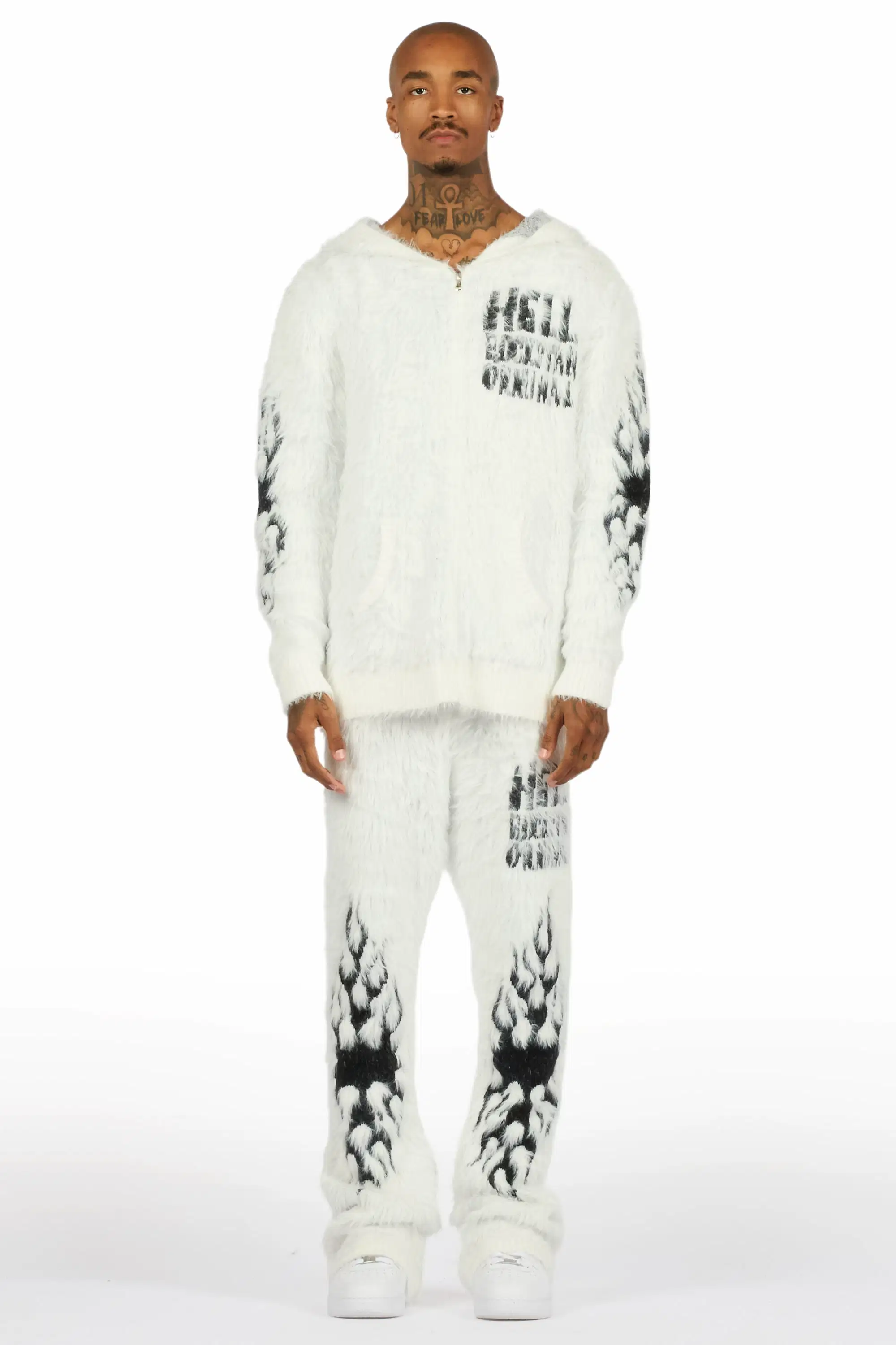 Toshio White Stacked Flare Knitted Mohair Track Set - Image 2
