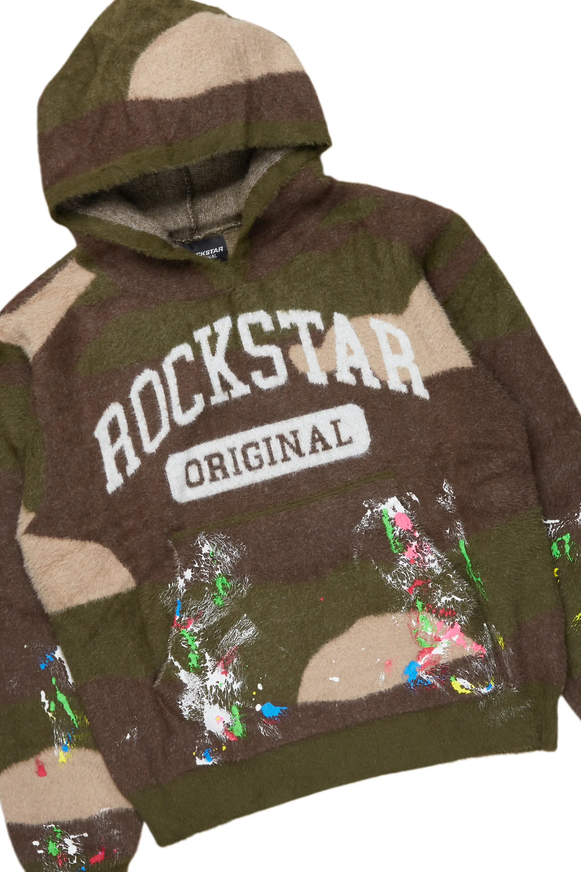 Rasul Green Camo Stacked Flare Knitted Mohair Track Set - Image 7