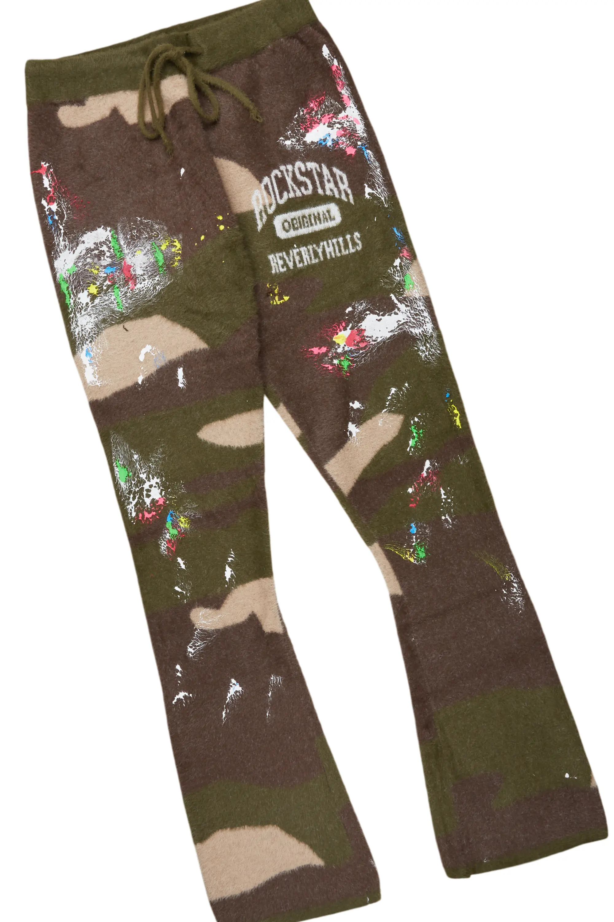 Rasul Green Camo Stacked Flare Knitted Mohair Track Set - Image 8