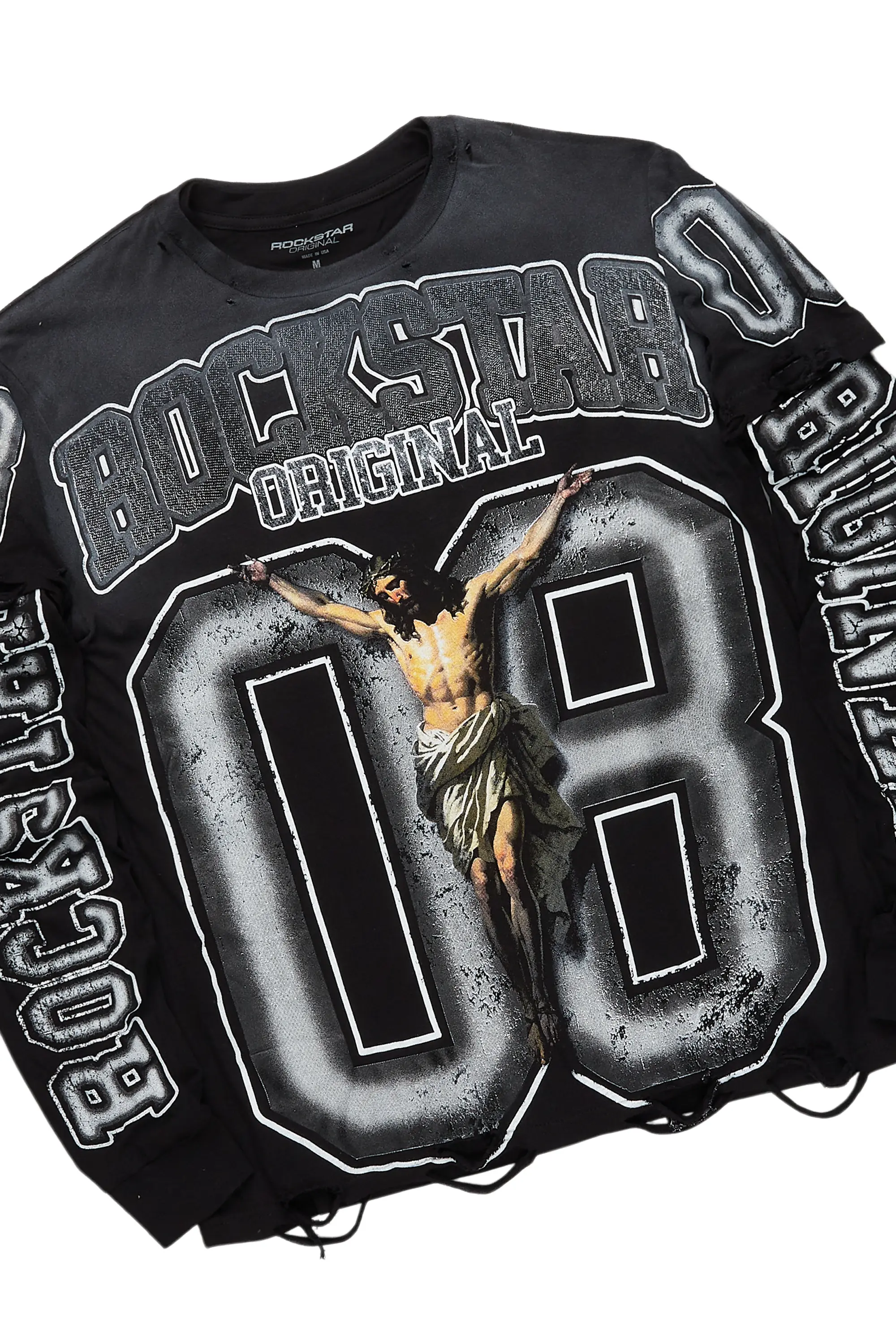 Fields Black/Grey Double Layer T-Shirt/Stacked Baggy Track Set - Image 2