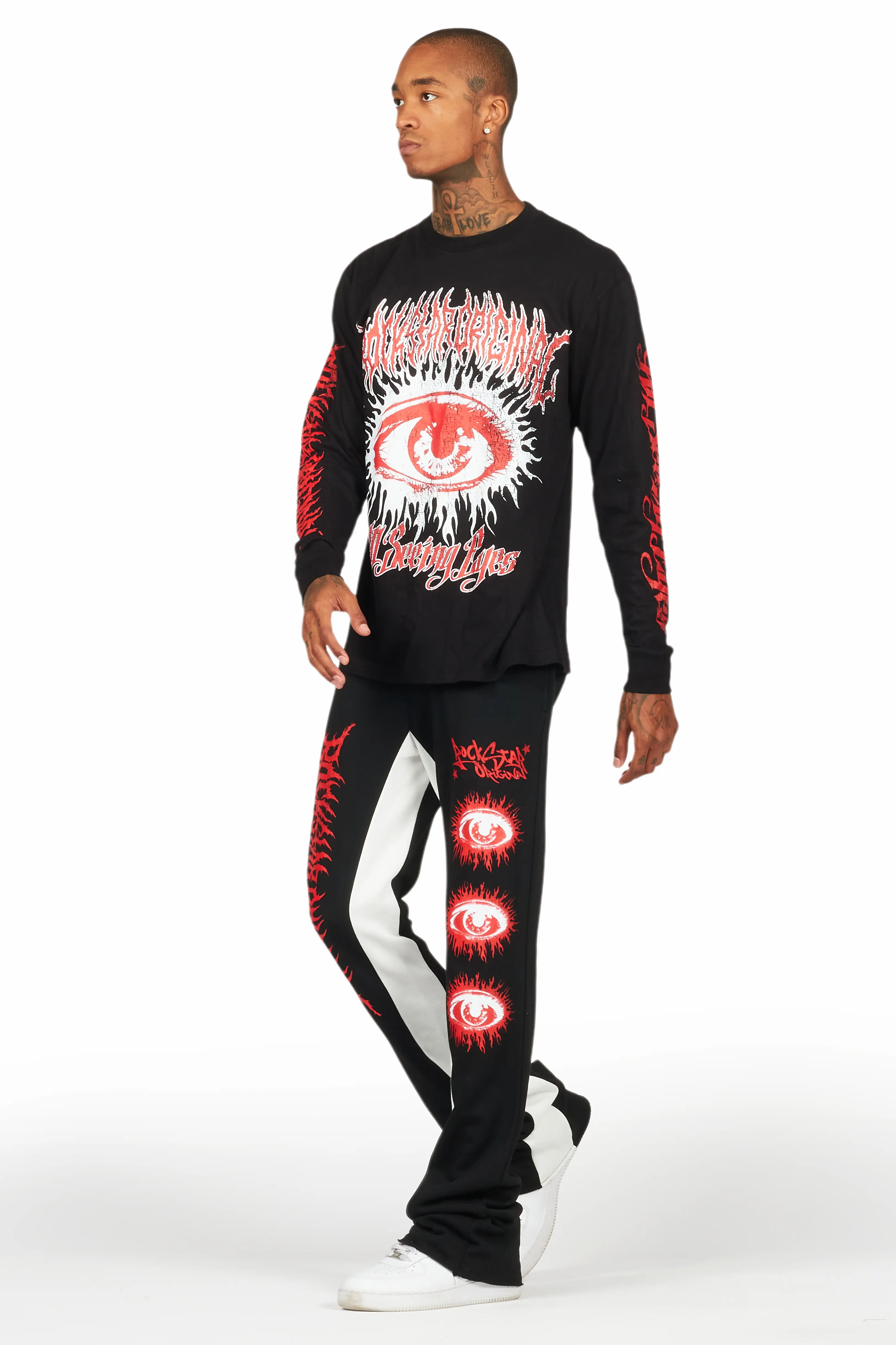 All Seeing Eyes Black/Red Long Sleeve T-Shirt/Baggy Pant Set - Image 5