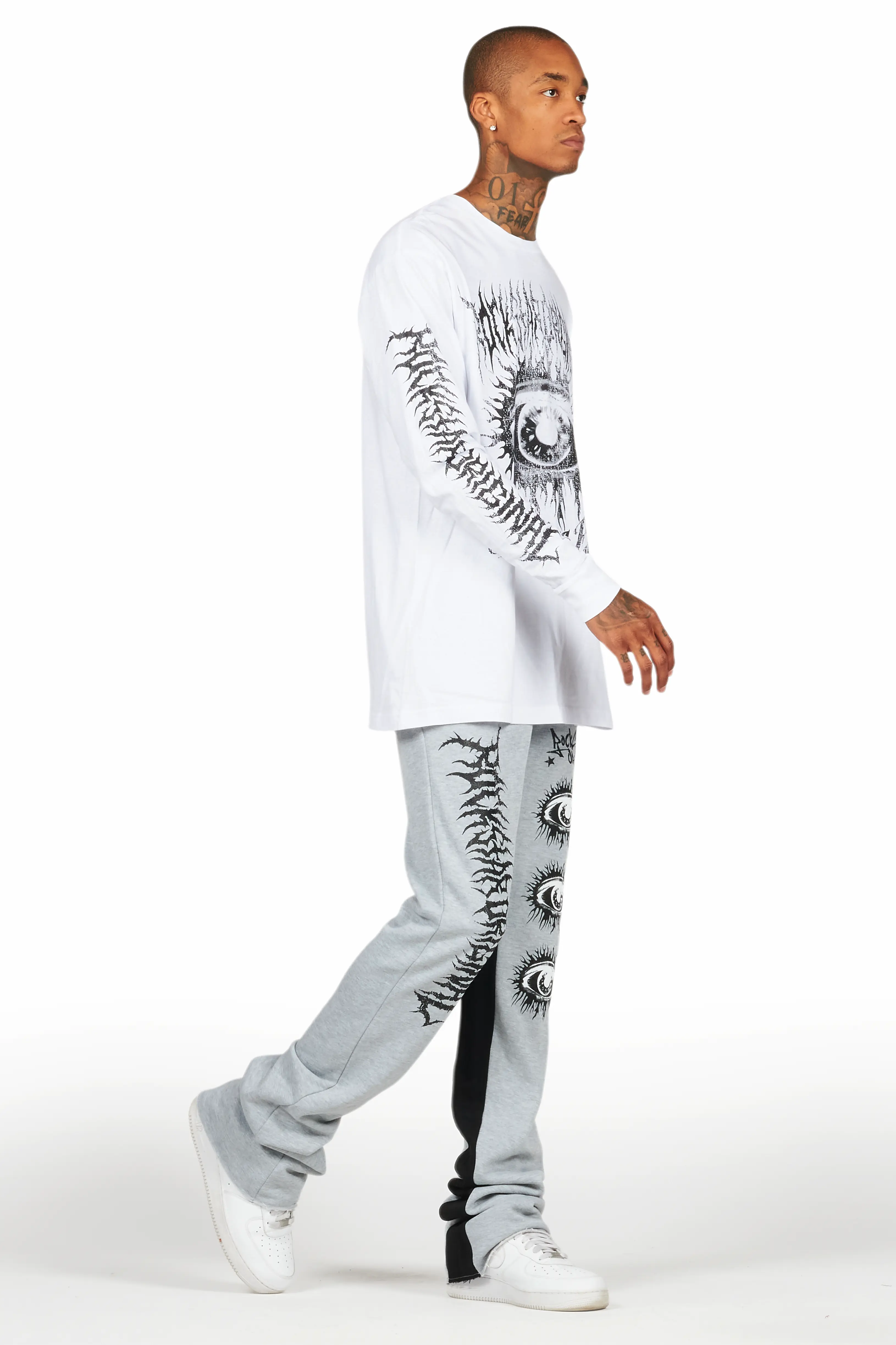 All Seeing Eyes White/Grey Long Sleeve T-Shirt/Baggy Pant Set - Image 6