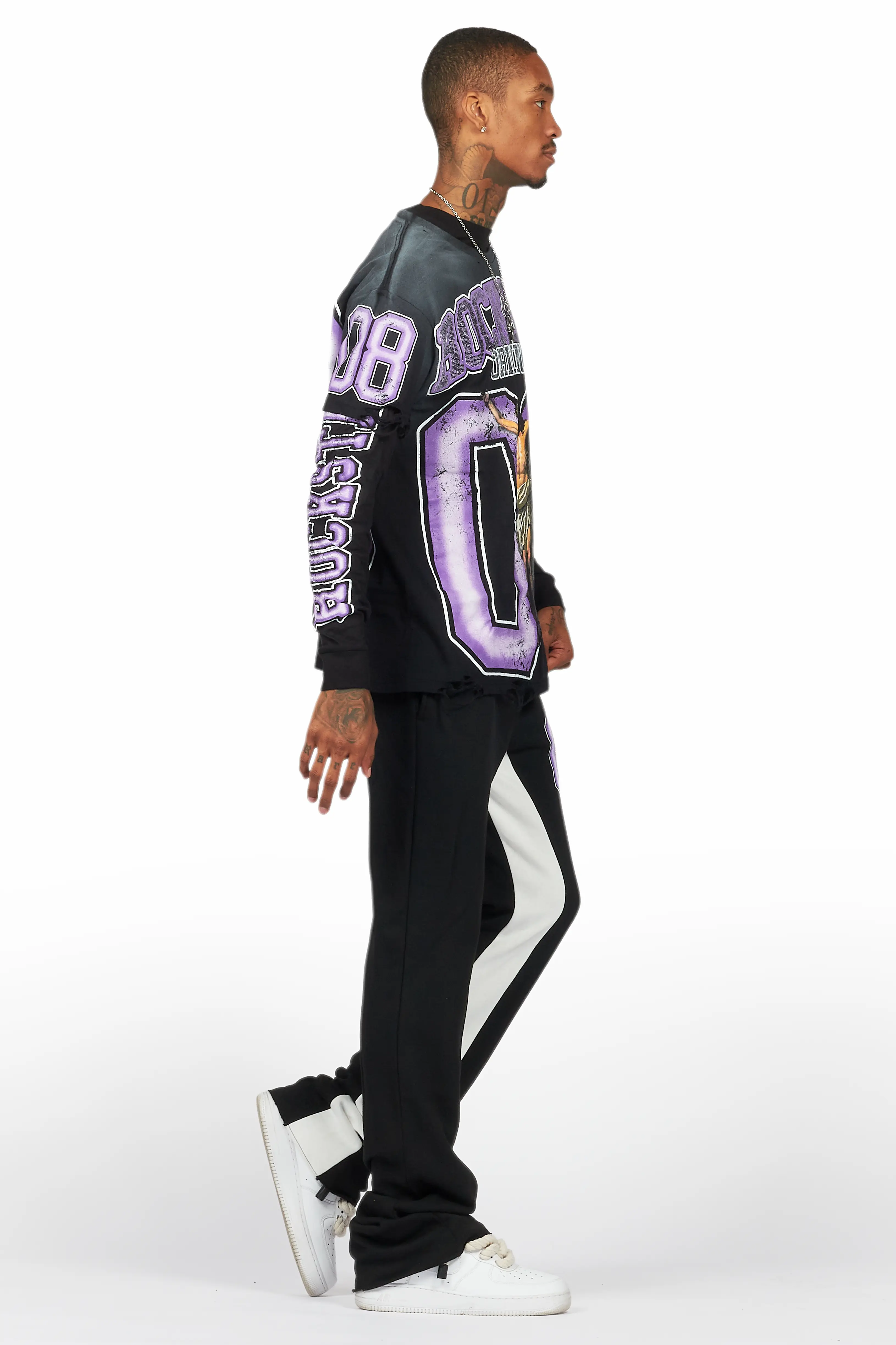 Fields Black/Purple Double Layer T-Shirt/Stacked Baggy Track Pant Set - Image 3