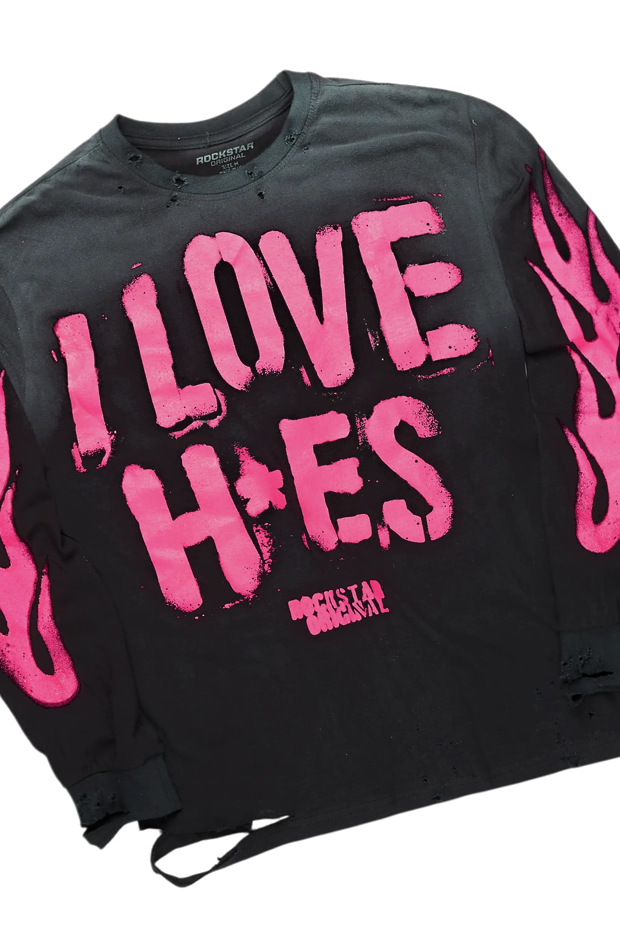 Banyan Black/Pink Long Sleeve T-Shirt/Stacked Baggy Track Pant Set - Image 8