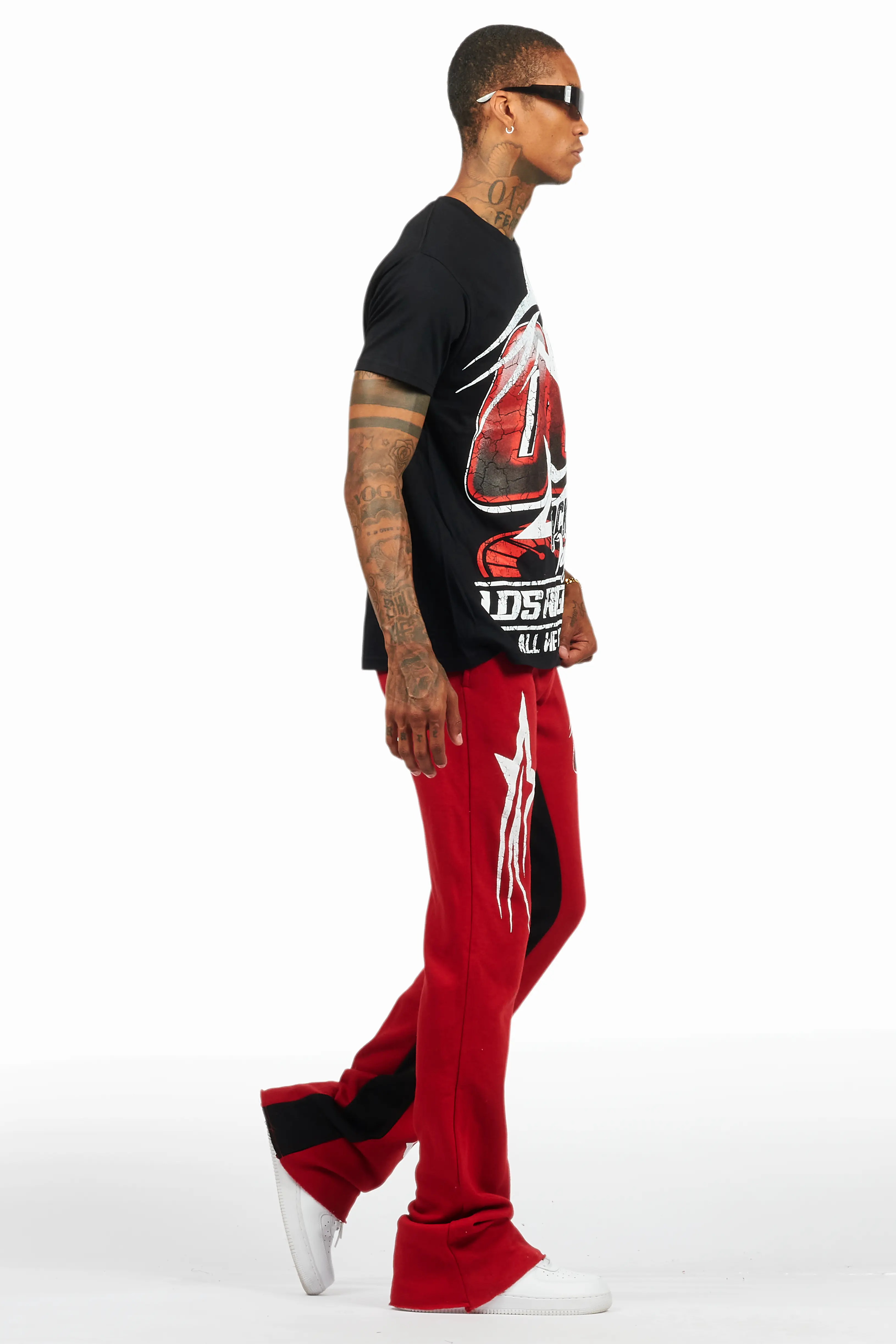 Kastell Black/Burgundy T-Shirt/Stacked Baggy Track Pant Set - Image 3