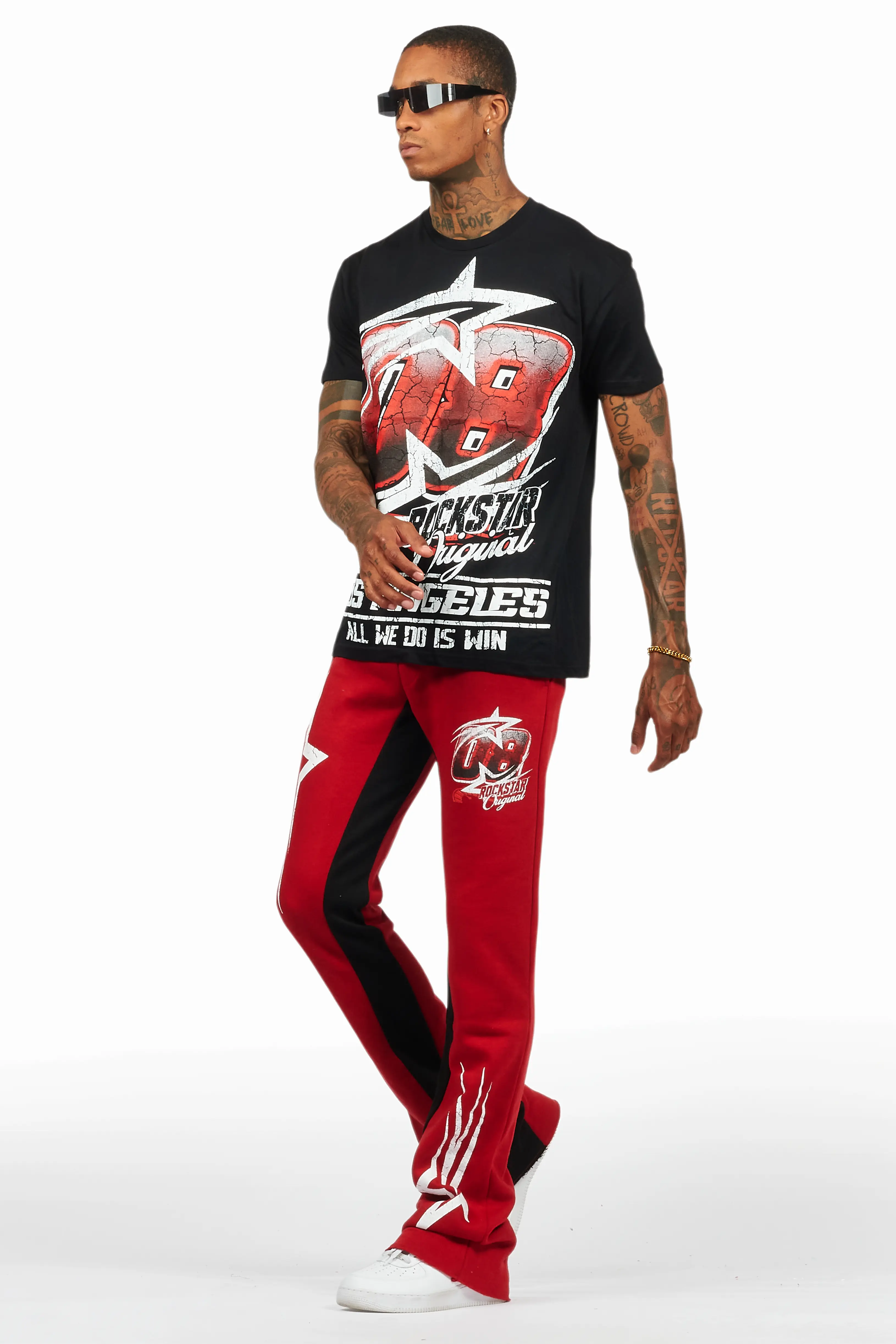 Kastell Black/Burgundy T-Shirt/Stacked Baggy Track Pant Set - Image 5