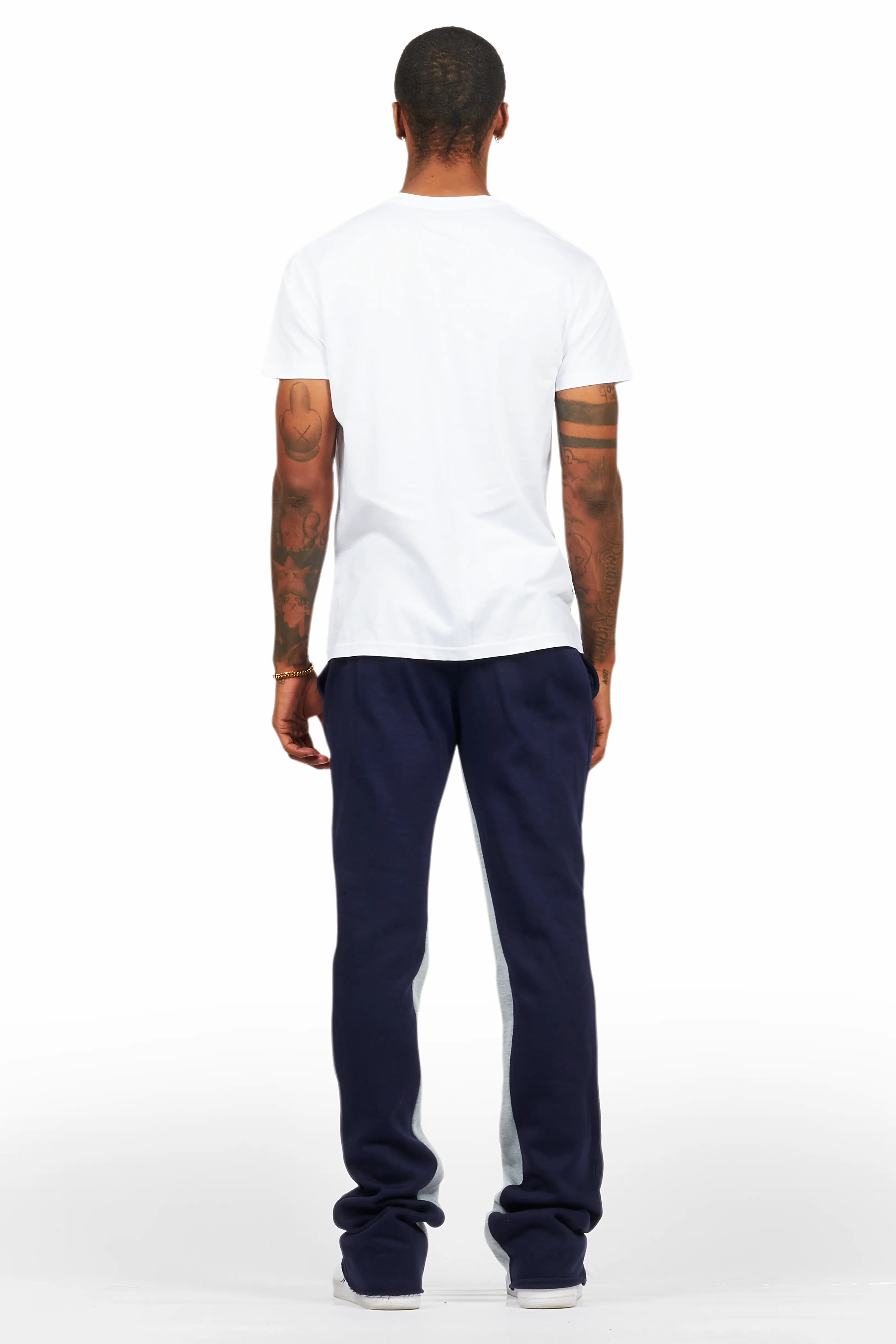 Mallor White/Navy T-Shirt/Stacked Baggy Track Pant Set - Image 4
