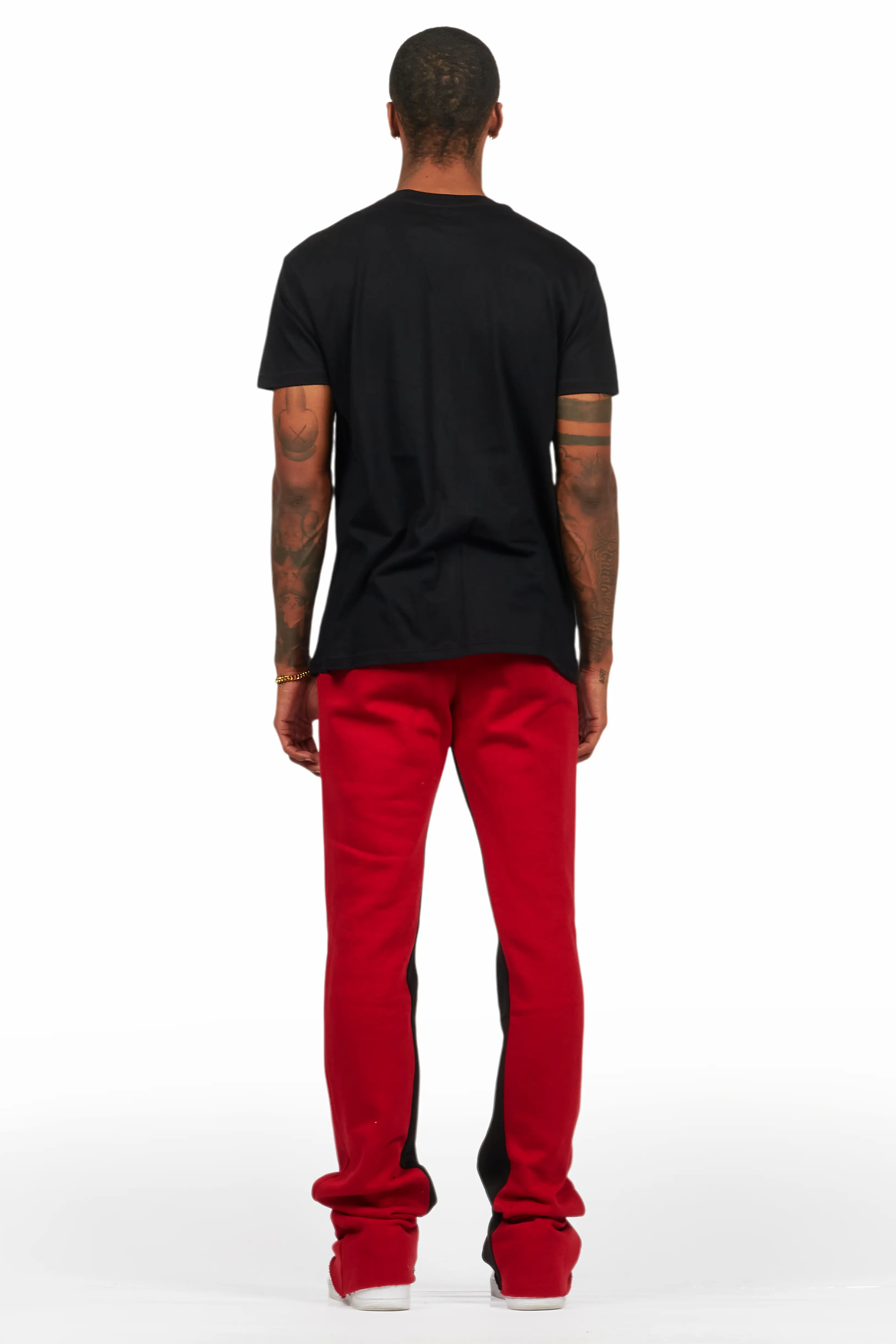 Edel Black/Burgundy T-Shirt/Stacked Baggy Track Pant Set - Image 4