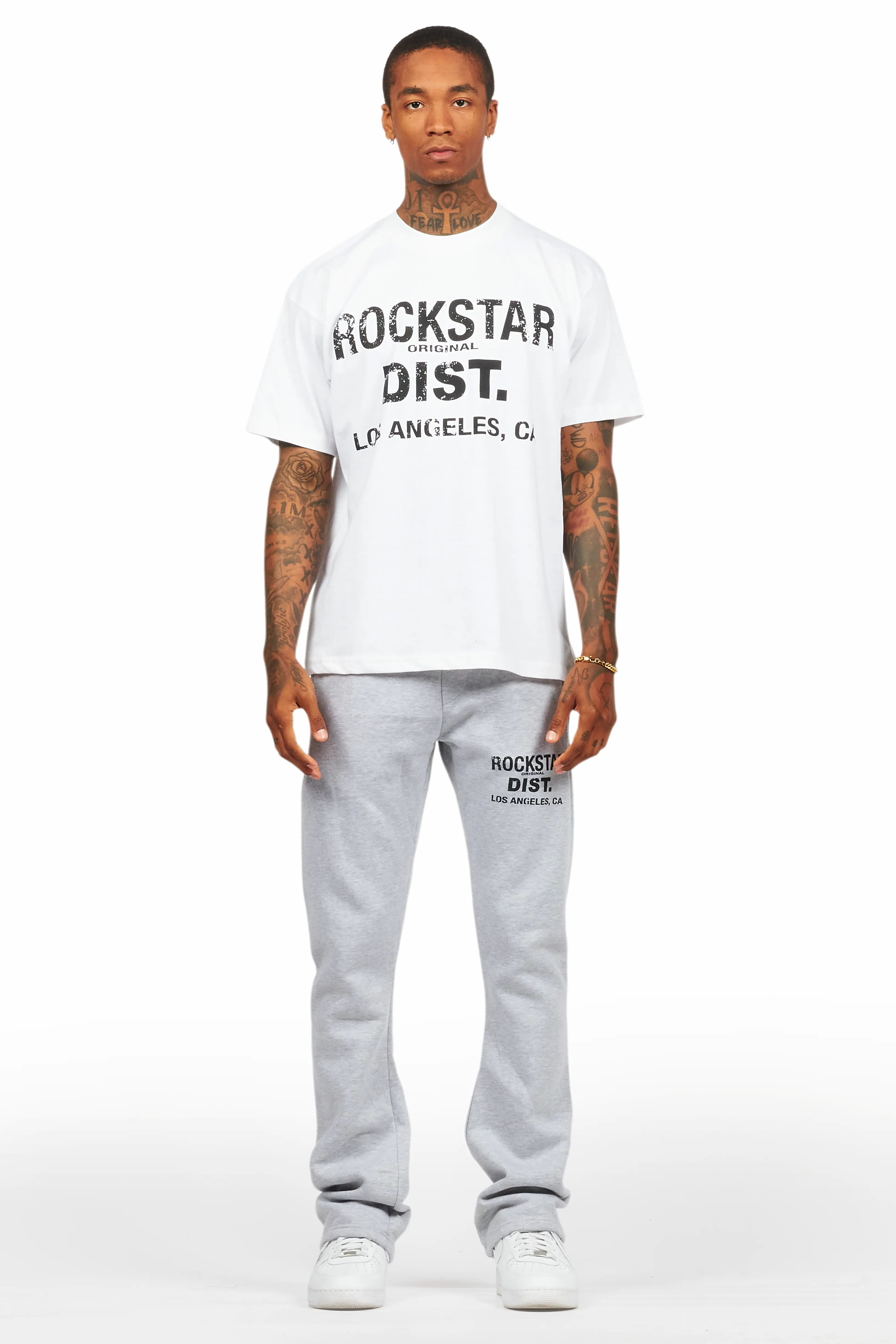 Lake White/Grey Oversized T-Shirt/Stacked Track Pant Set - Image 2