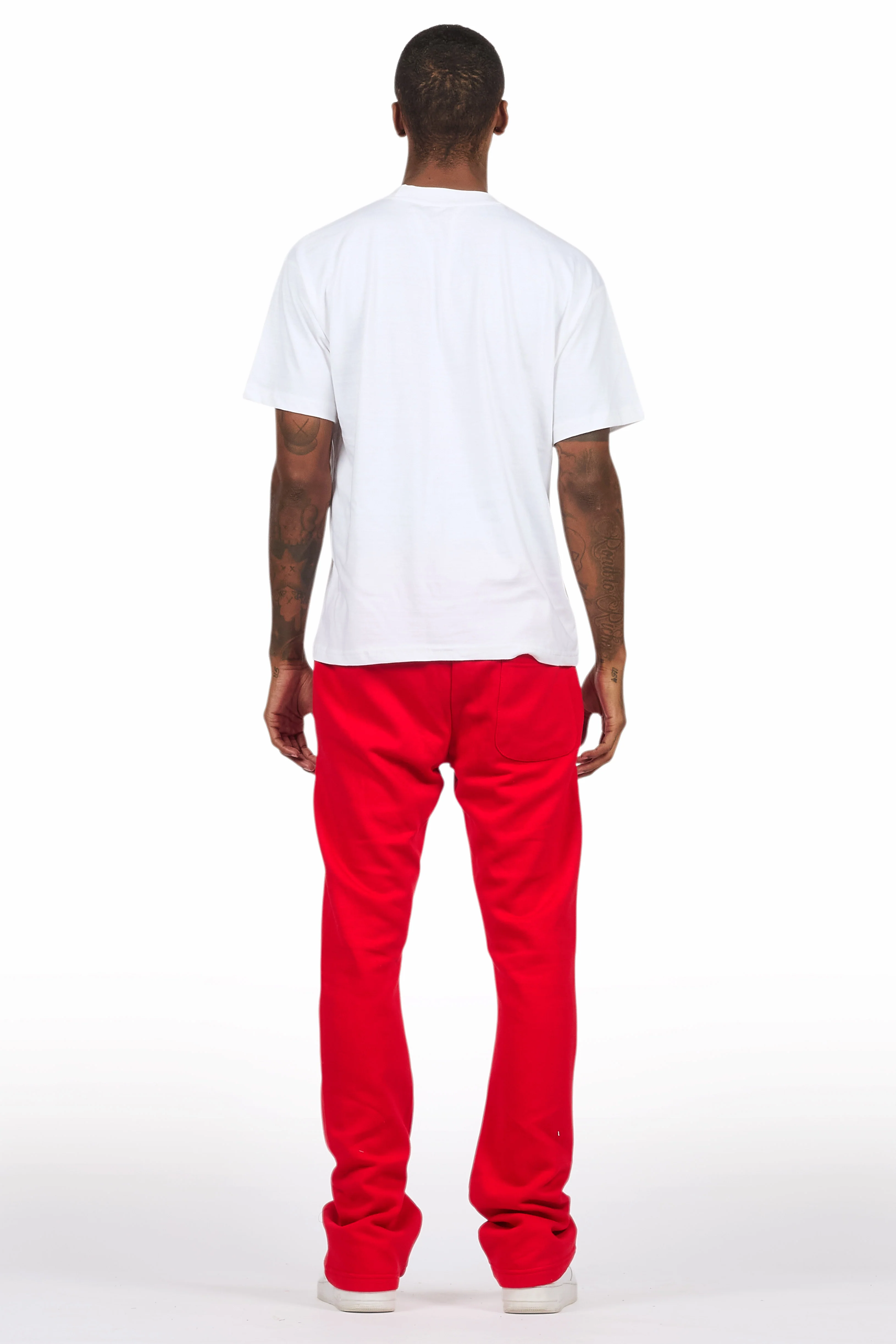 Lake White/Red Oversized T-Shirt/Stacked Track Pant Set - Image 4