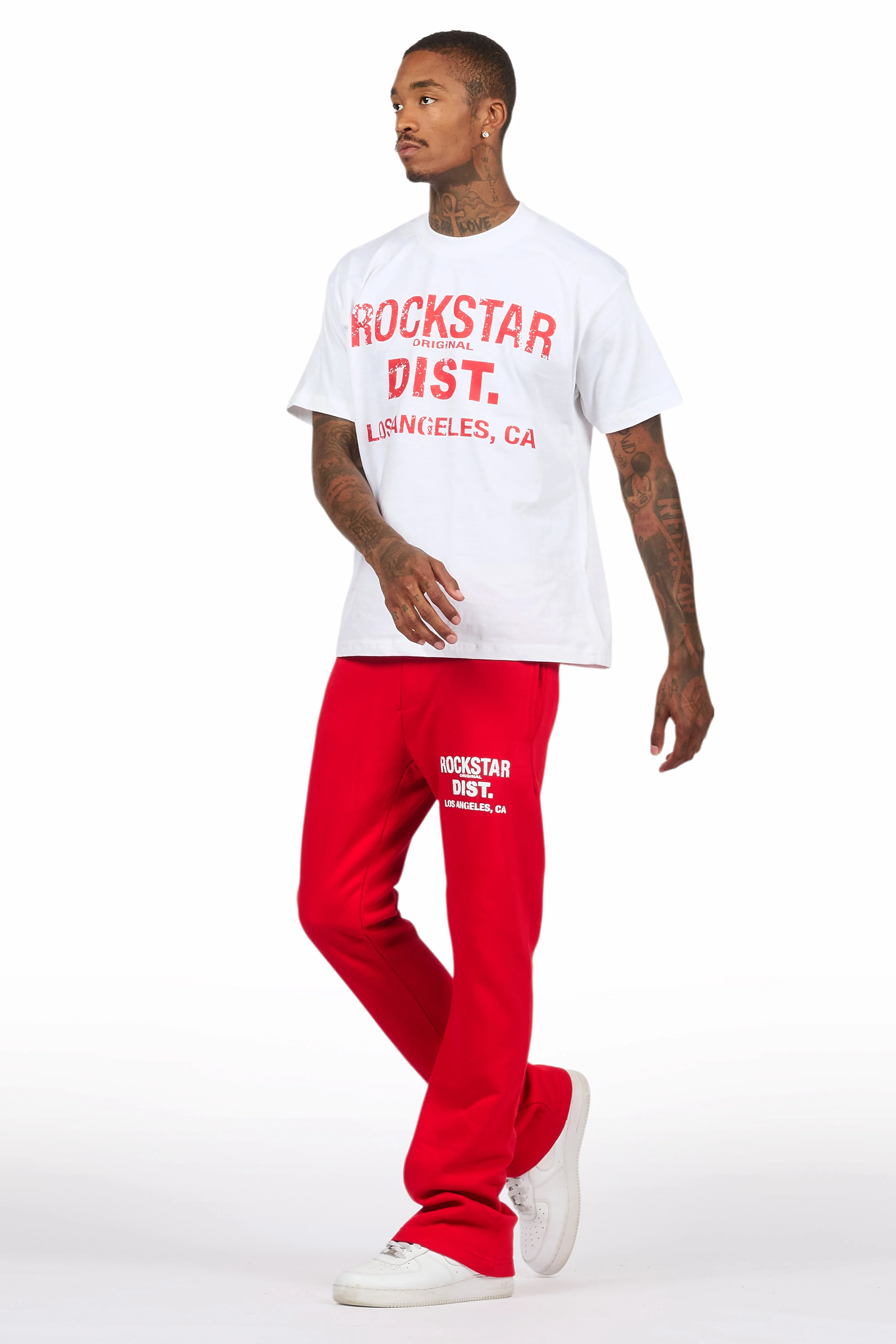 Lake White/Red Oversized T-Shirt/Stacked Track Pant Set - Image 7